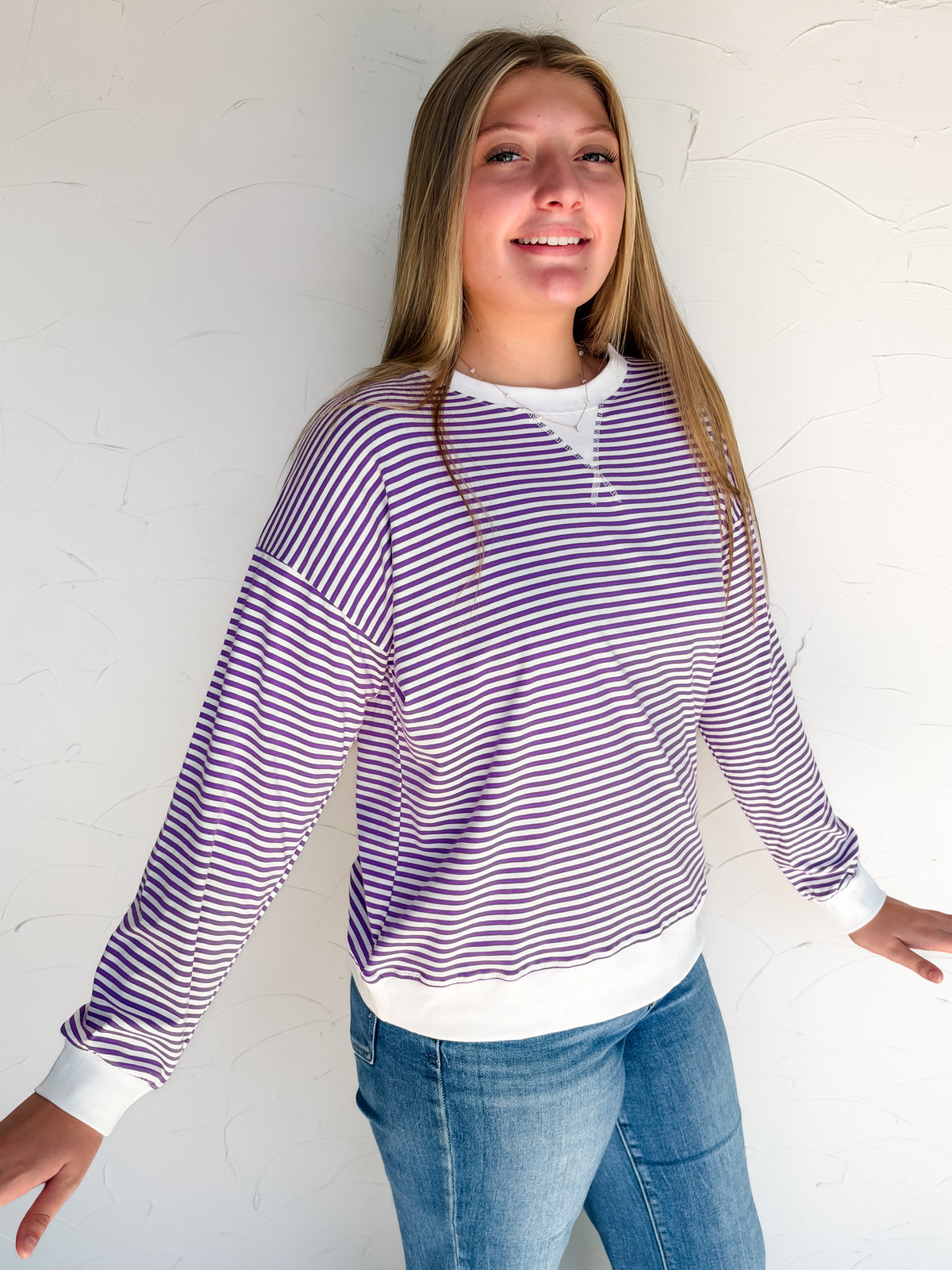 Time Well Spent Striped Rib Banded Top- Violet