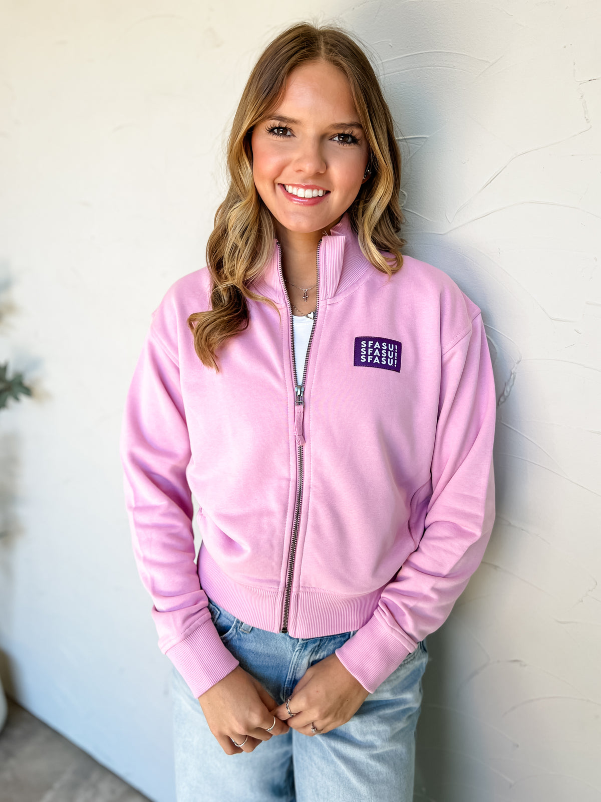 SFASU Patch French Terry Full-Zip Jacket - Pink