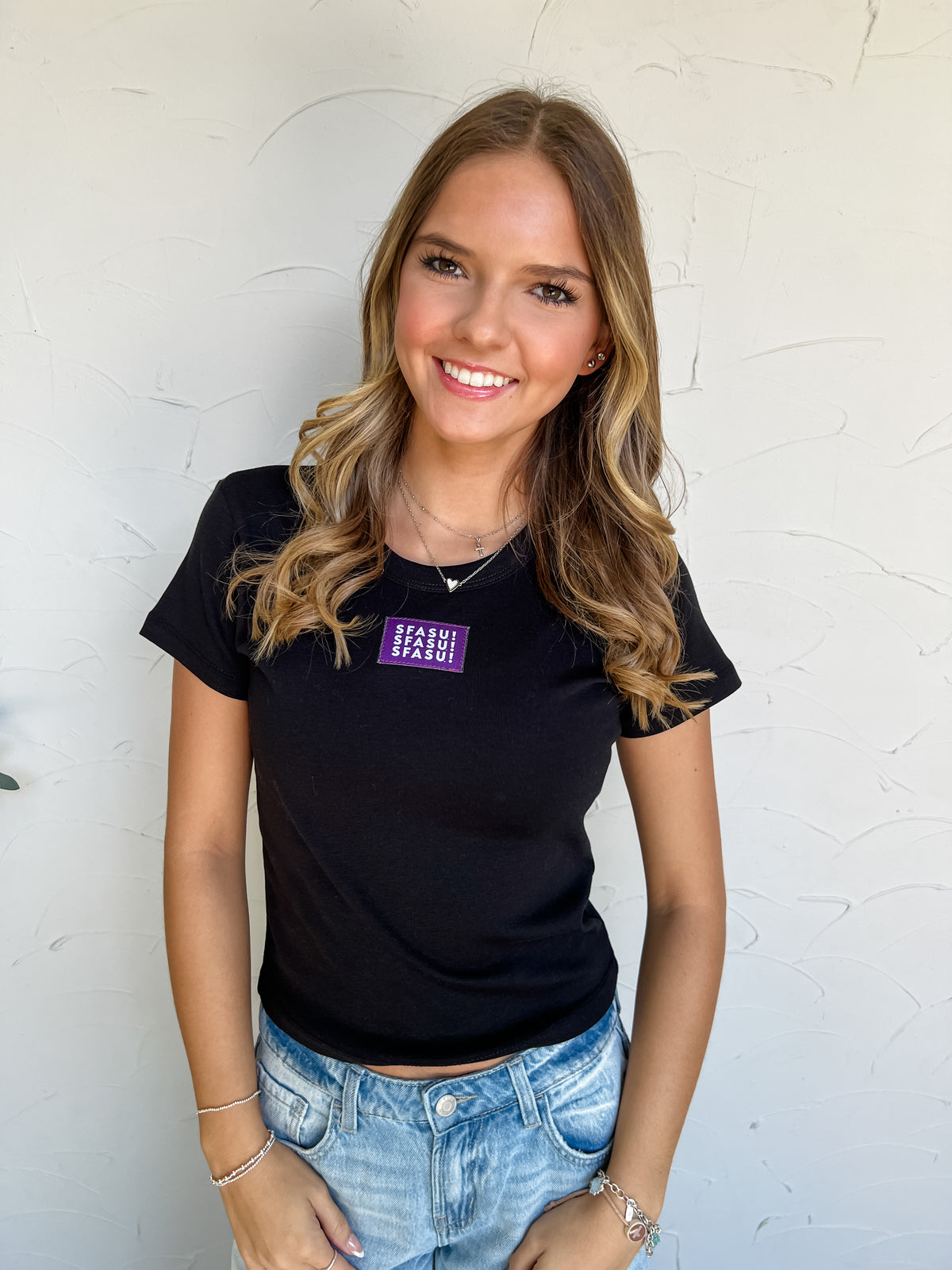 SFASU Patch Baby Tee- Black