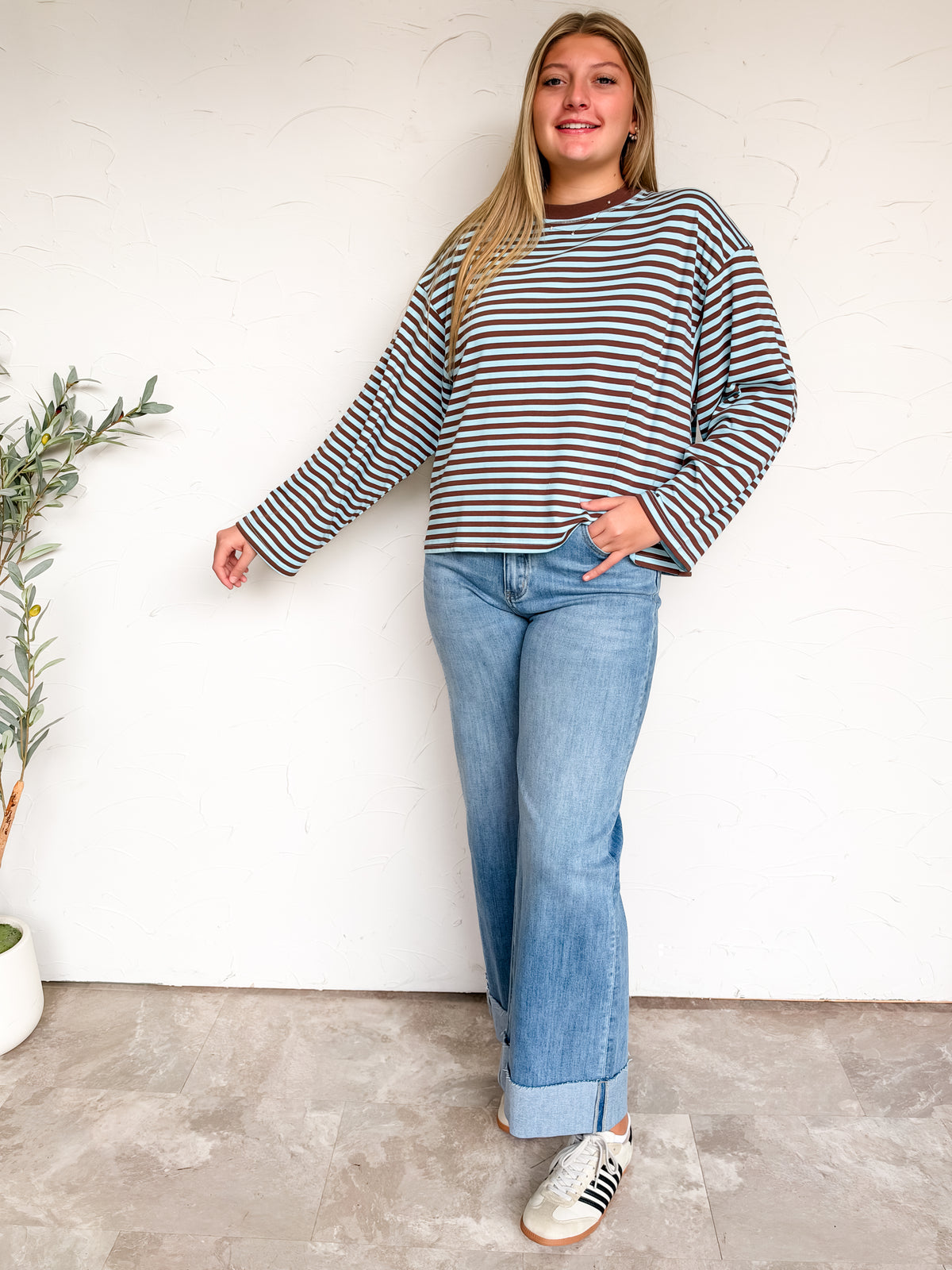 Take A Step Forward Stripe Contrast Top