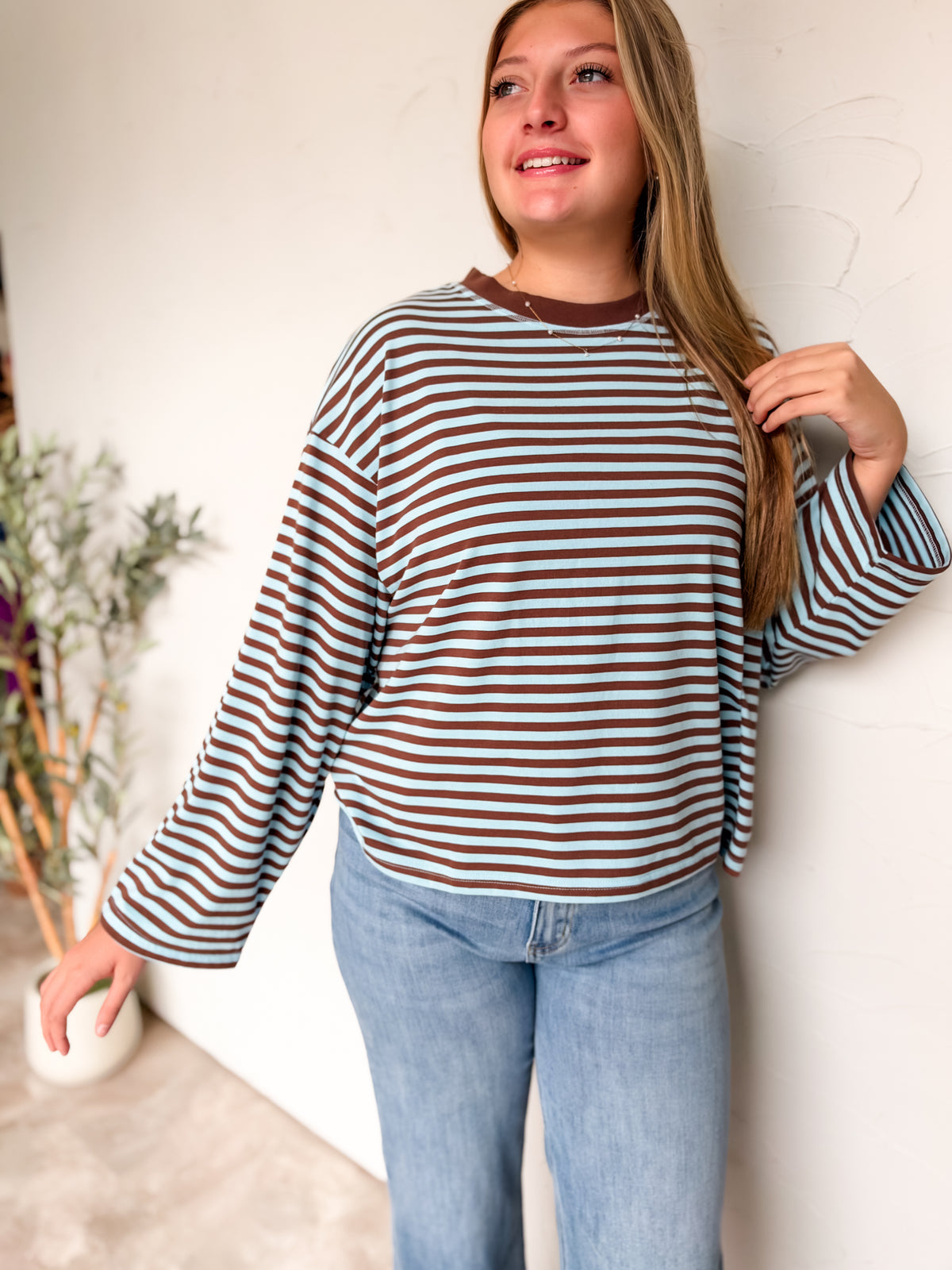 Take A Step Forward Stripe Contrast Top