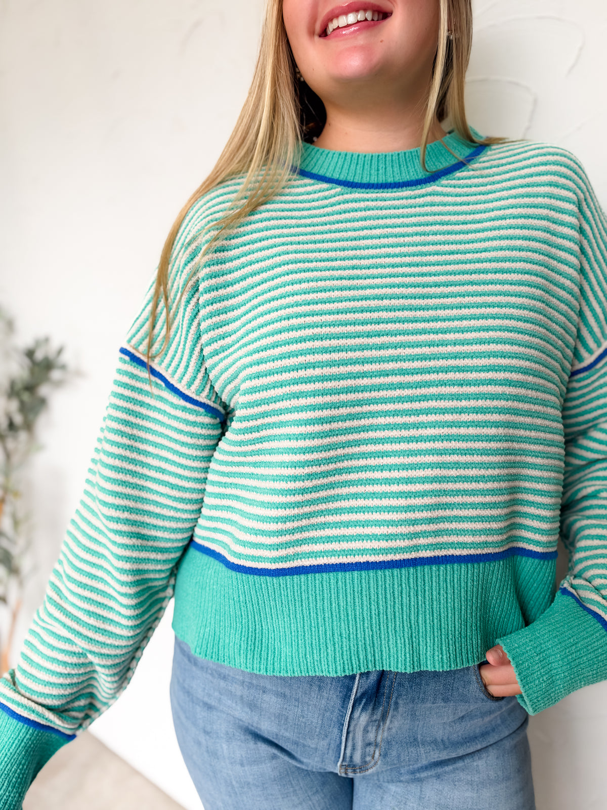 Anything Can Happen Stripe Knit Sweater- Seafoam