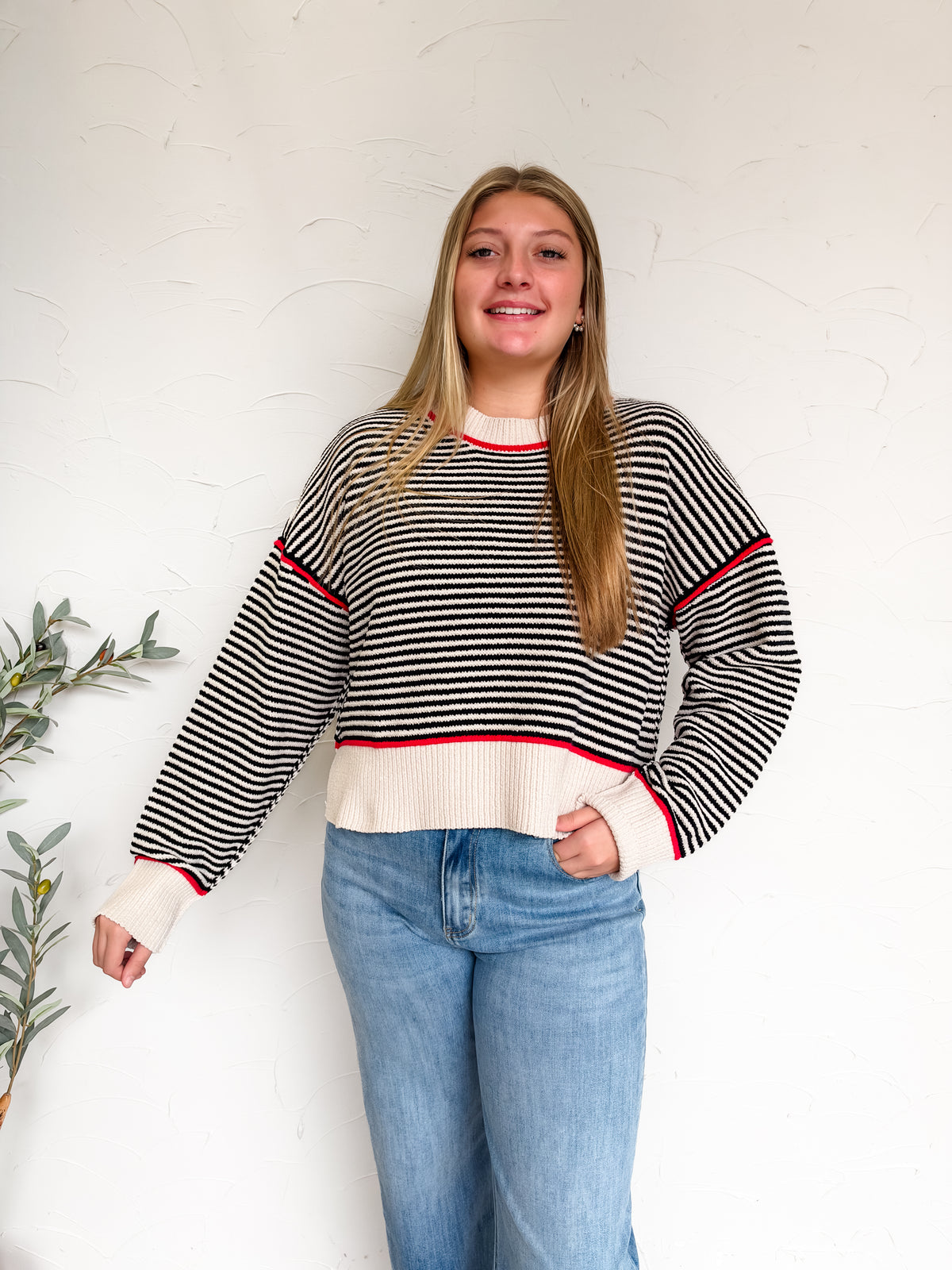 Anything Can Happen Stripe Knit Sweater- Black