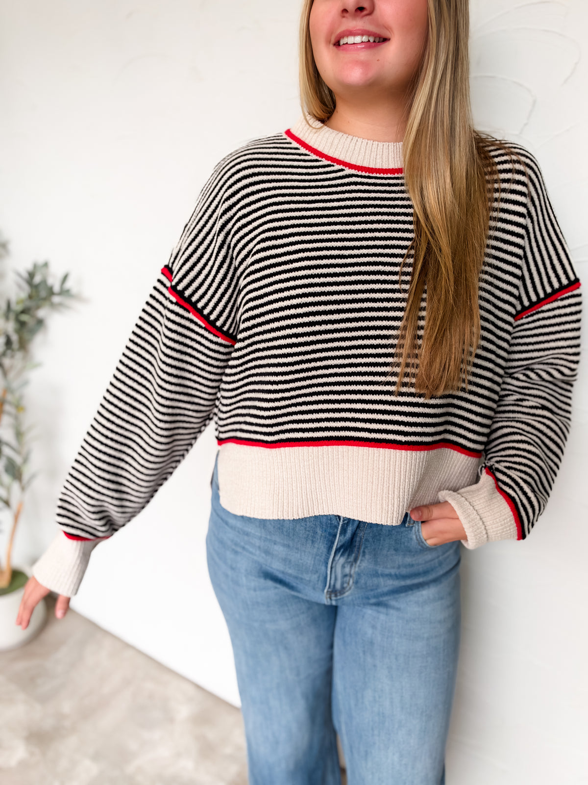 Anything Can Happen Stripe Knit Sweater- Black