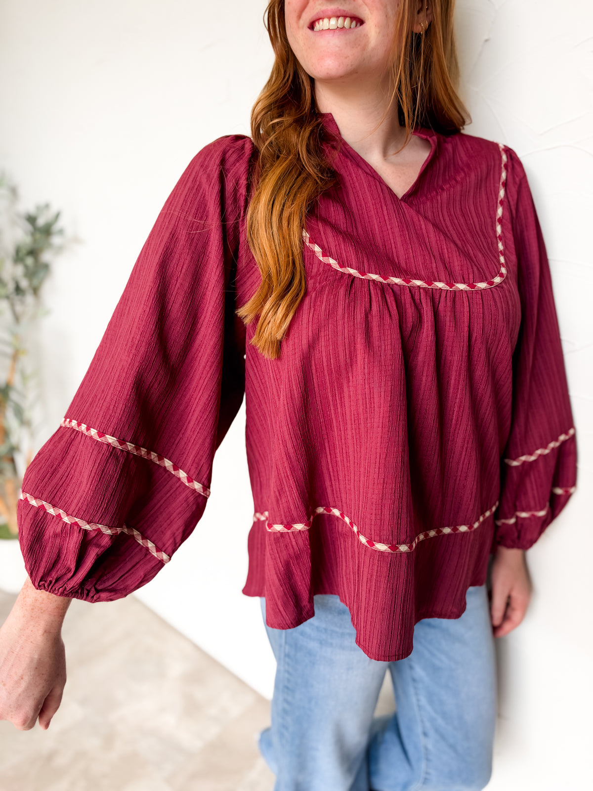 A Secret To Keep V Neck Mandarin Collared Top