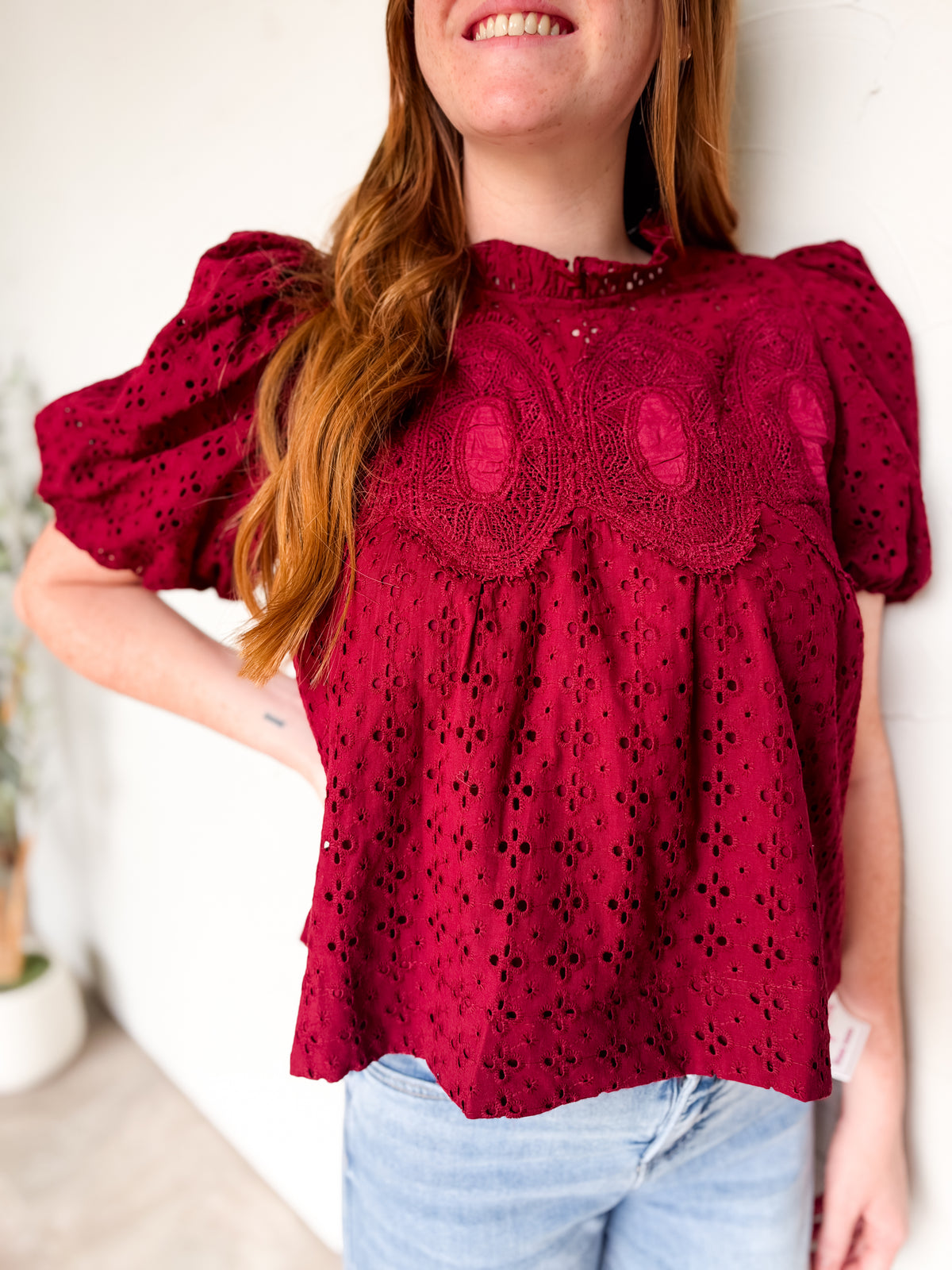 A Lot To Accomplish Puff Sleeve Top- Burgundy