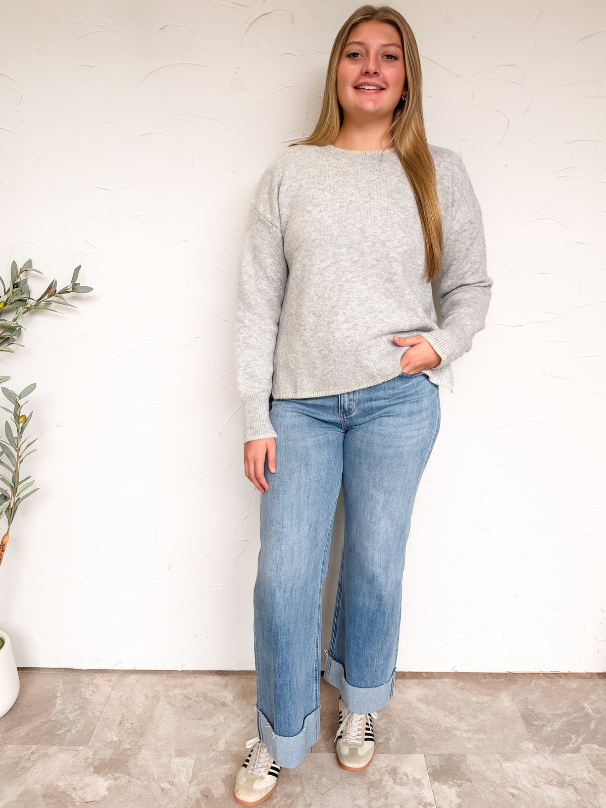 Keep It Up Stitch Hi Low Sweater- H Grey
