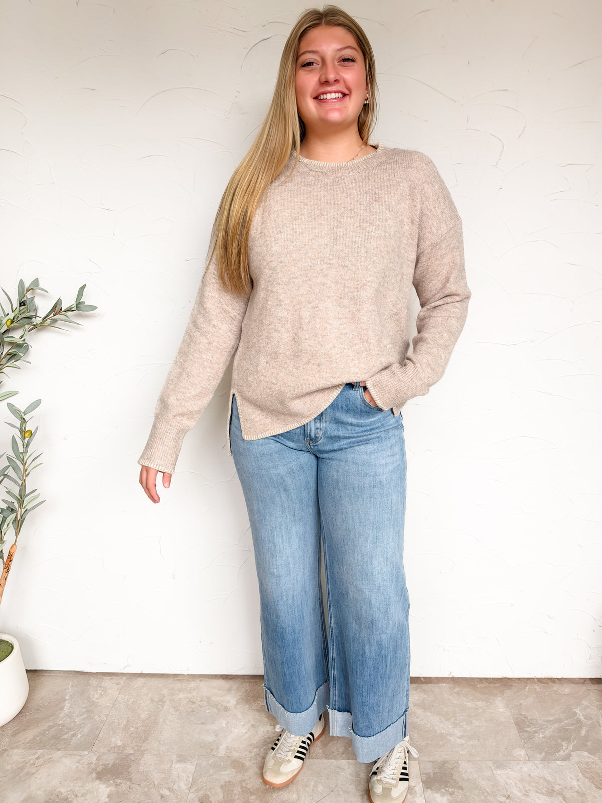 Keep It Up Stitch Hi Low Sweater- H Mocha