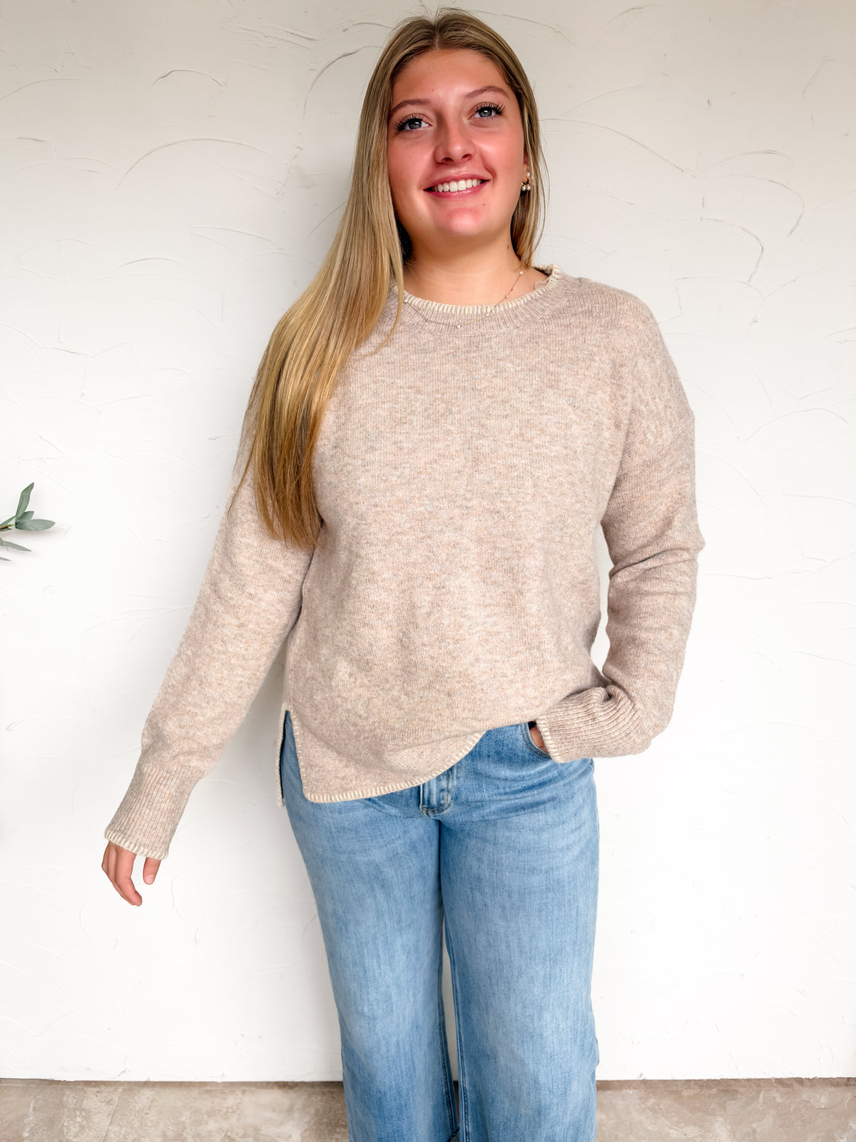 Keep It Up Stitch Hi Low Sweater- H Mocha