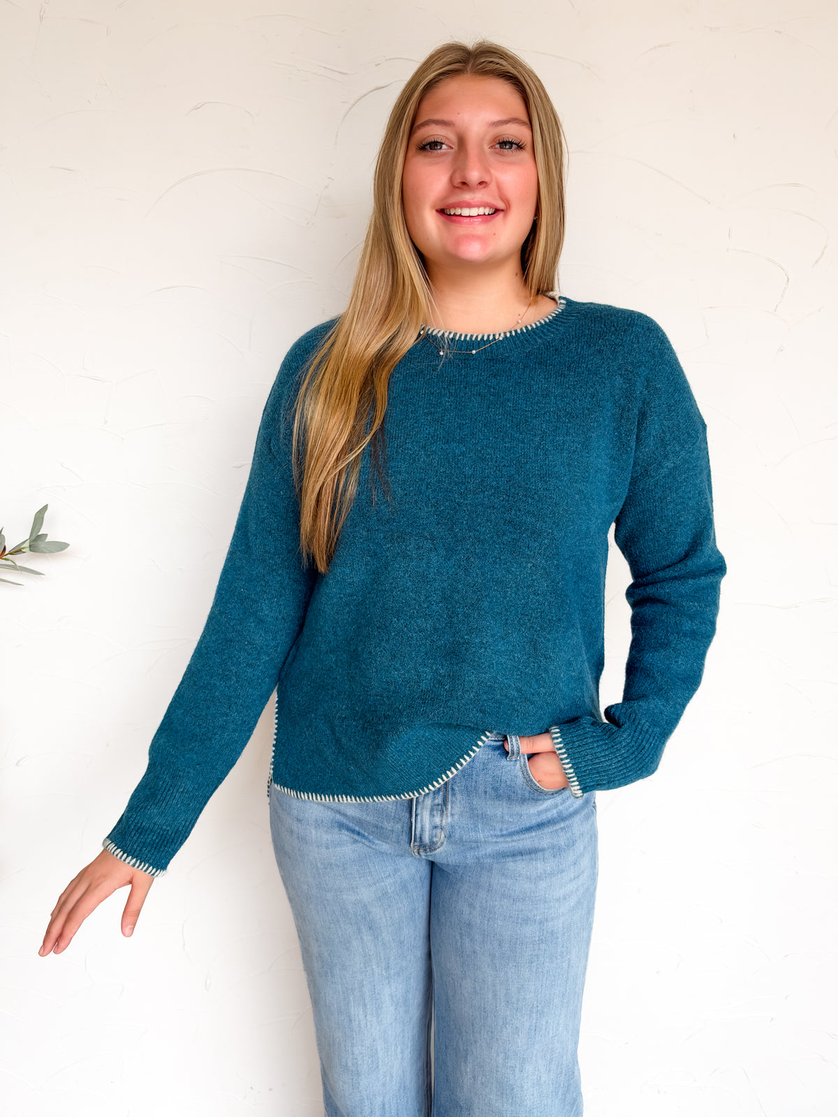 Keep It Up Stitch Hi Low Sweater- Teal