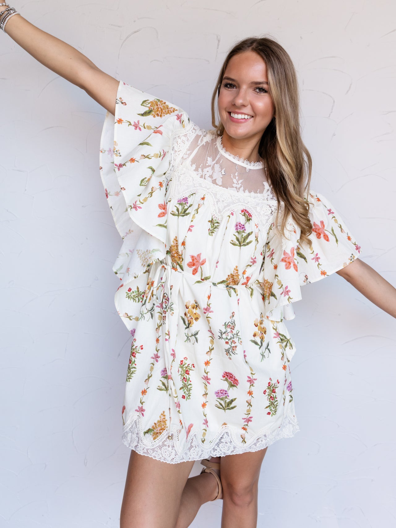 A Whimsical Vibe Floral Lace Yoke Dress