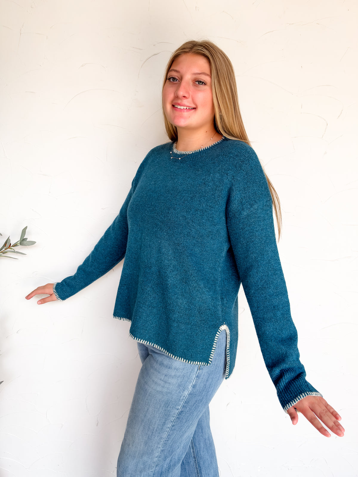 Keep It Up Stitch Hi Low Sweater- Teal