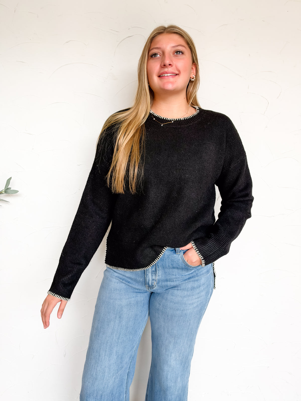 Keep It Up Stitch Hi Low Sweater- Black