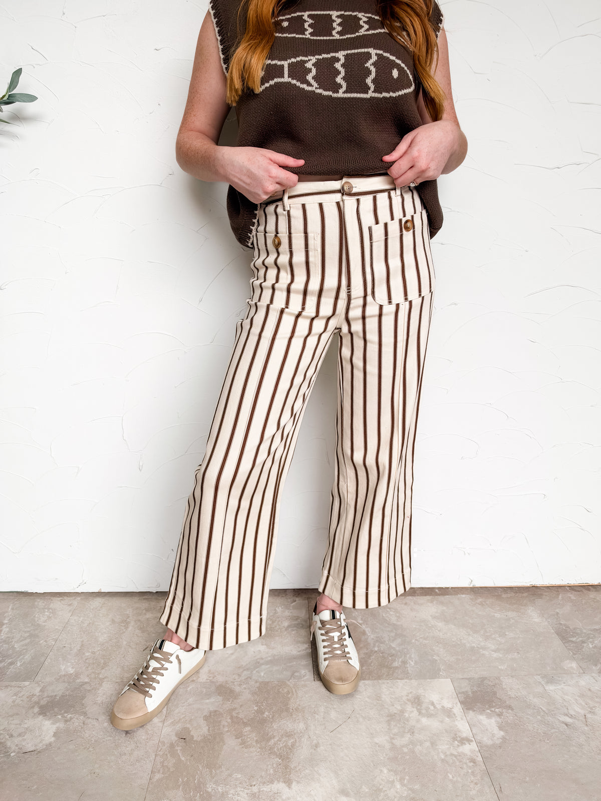 Keep To My Schedule Striped Front Pocket Pants- Brown