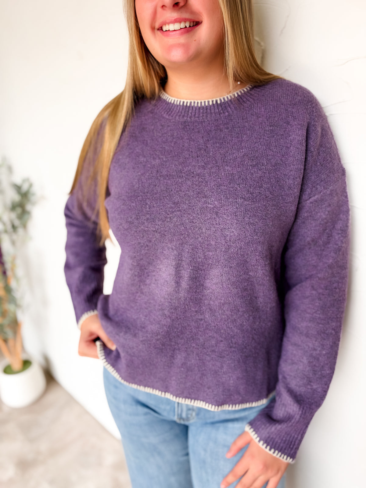 Keep It Up Stitch Hi Low Sweater- Violet