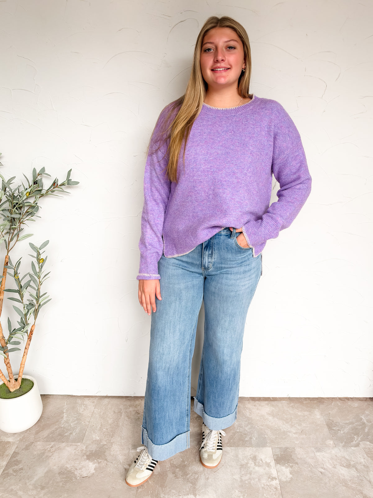 Keep It Up Stitch Hi Low Sweater- Lavender