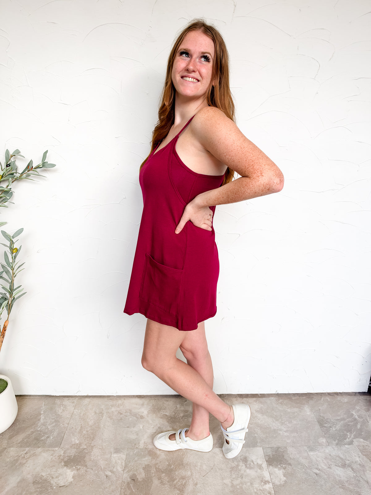 It's The Little Things Romper Lined Dress - Cabernet
