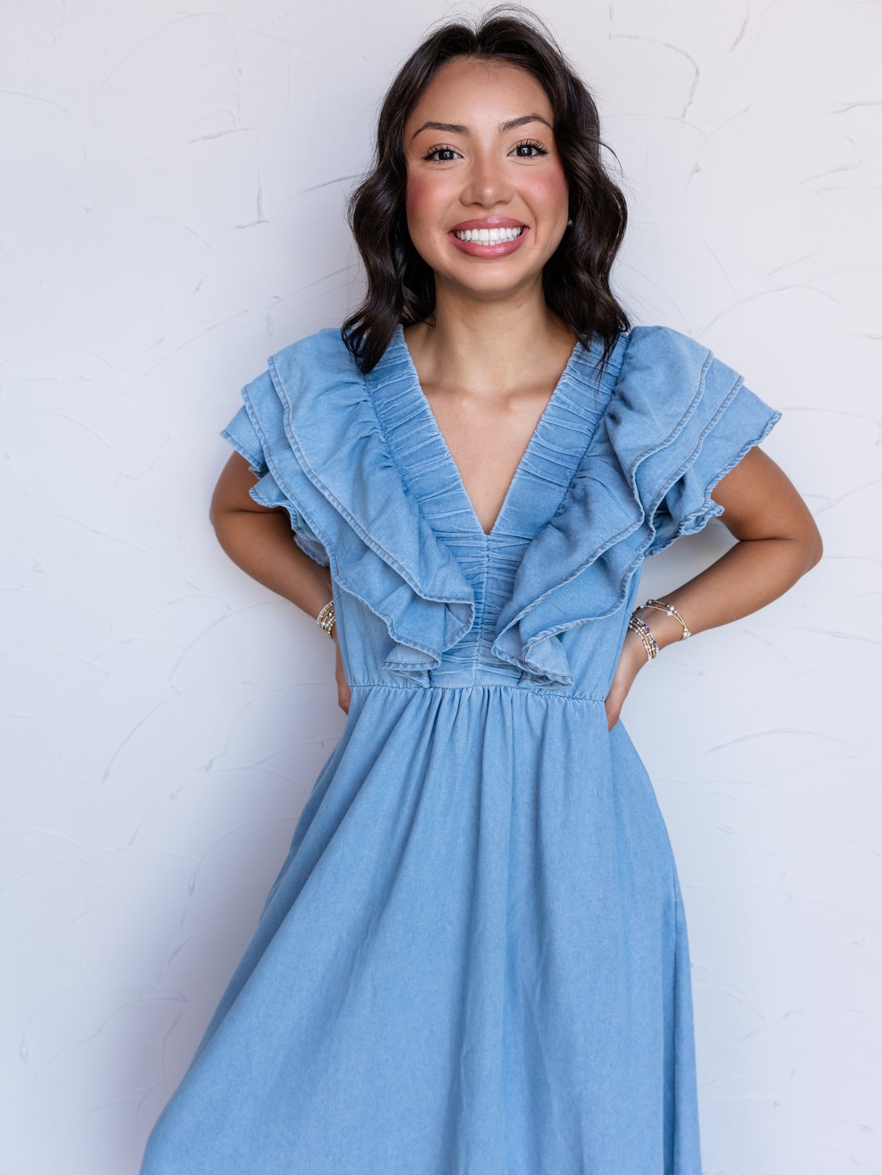 Your Best Bet V Neck Ruffle Trim Midi Dress