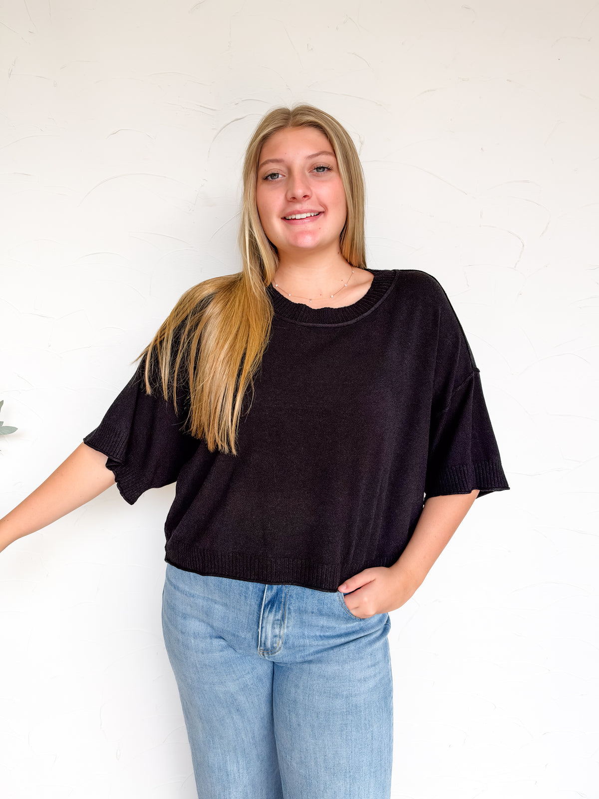 Just A Feeling Mock Neck Boxy Top- Black