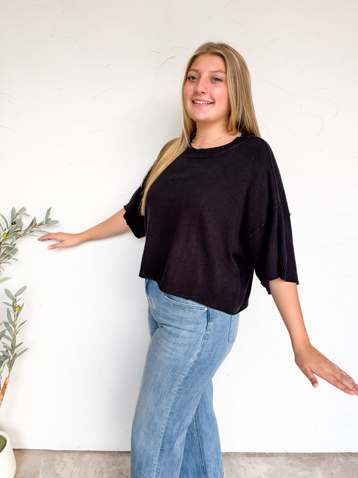 Just A Feeling Mock Neck Boxy Top- Black