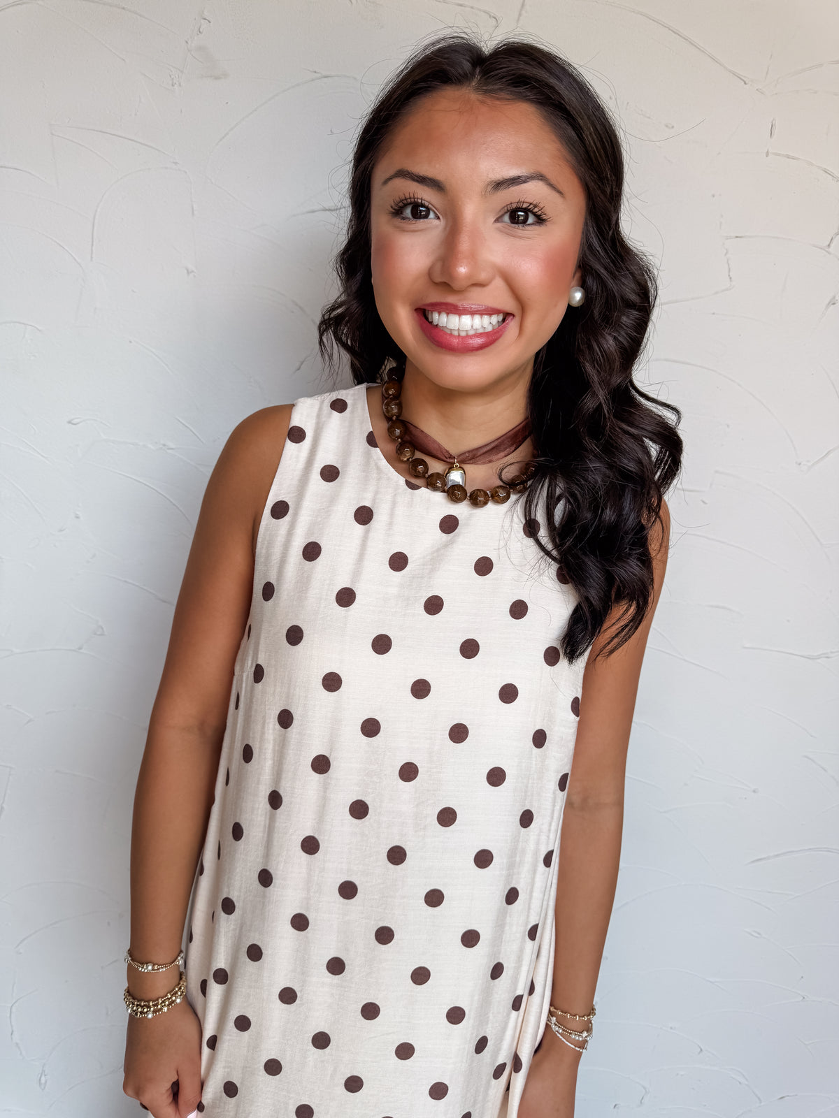 Glistening In The Sun Polka Dot Maxi Dress- Ecru