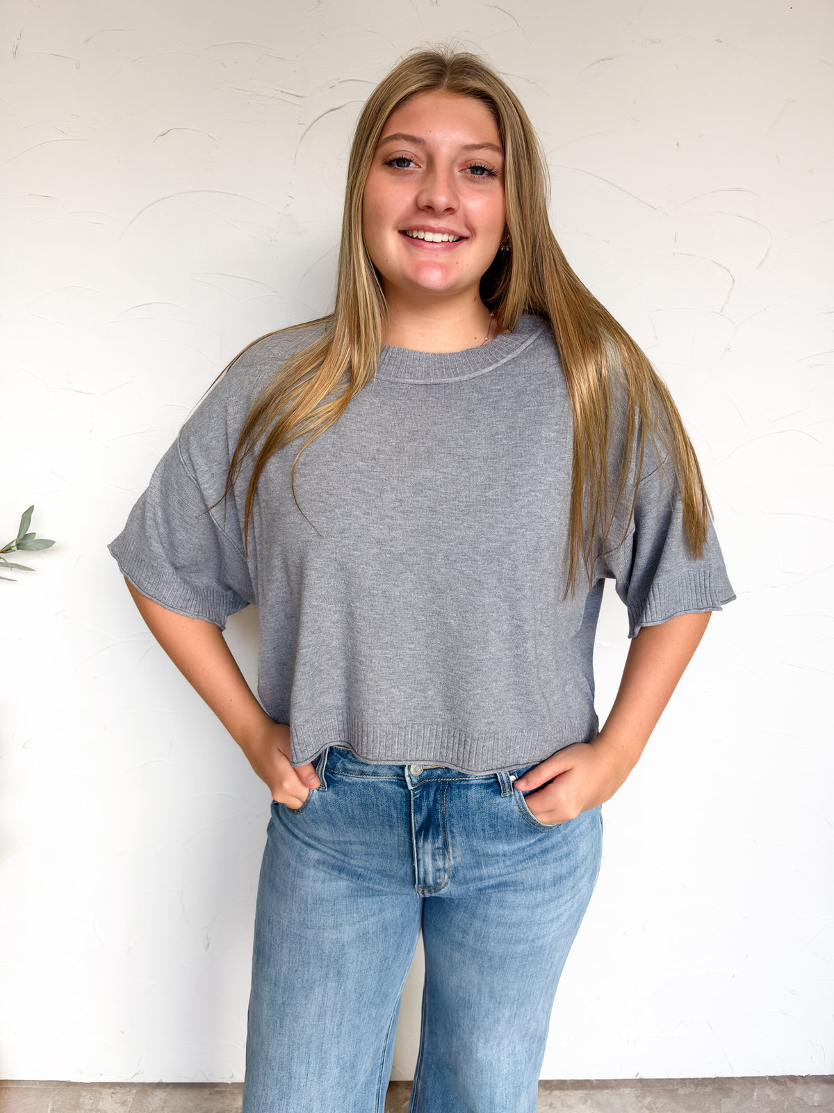 Just A Feeling Mock Neck Boxy Top-  H Grey