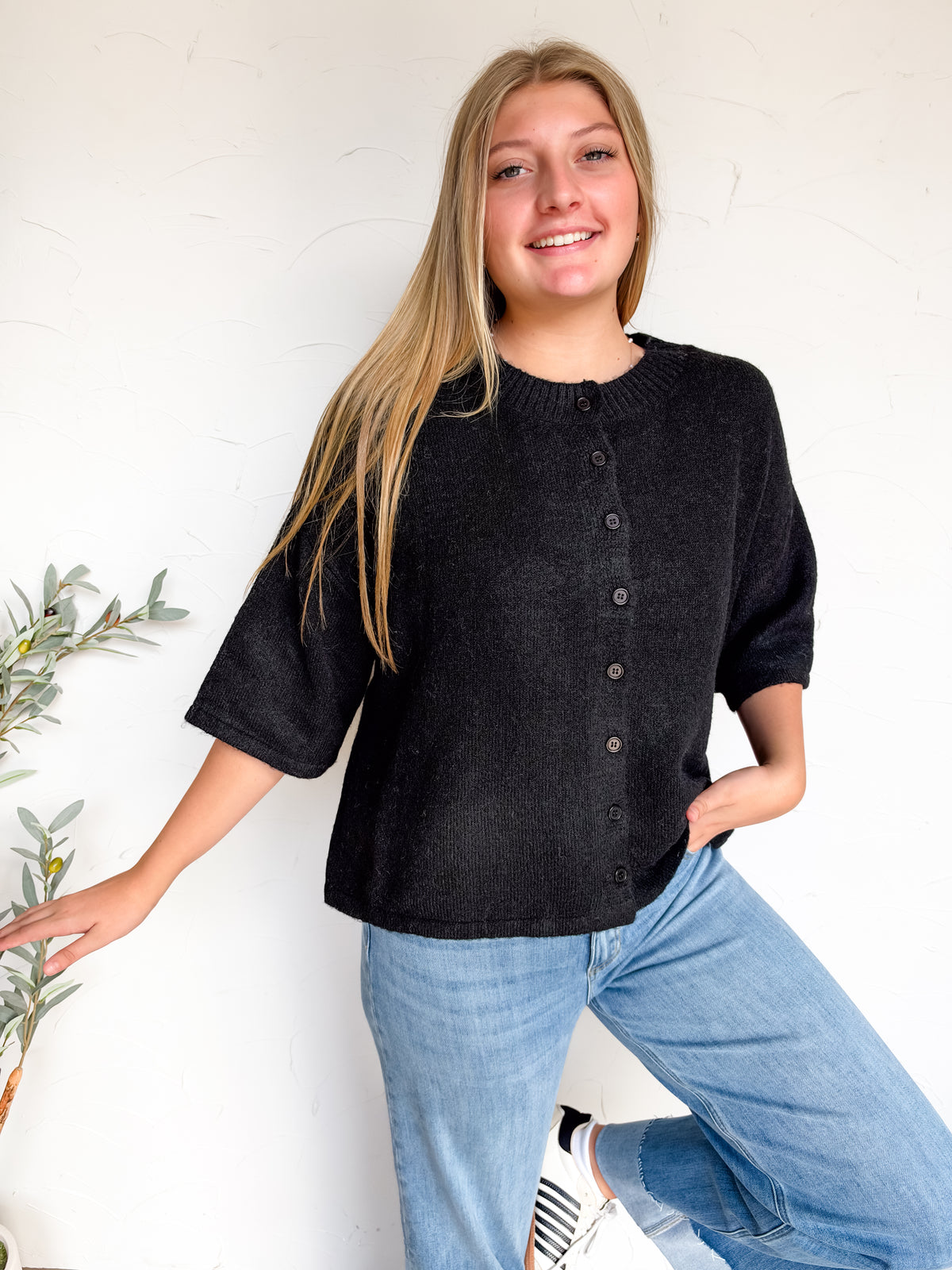 Let's Have Fun Solid Button Down Cardigan- Black