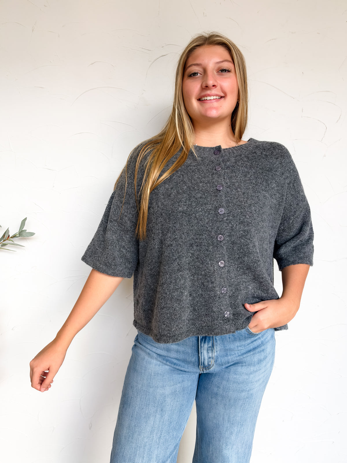 Let's Have Fun Solid Button Down Cardigan- Charcoal