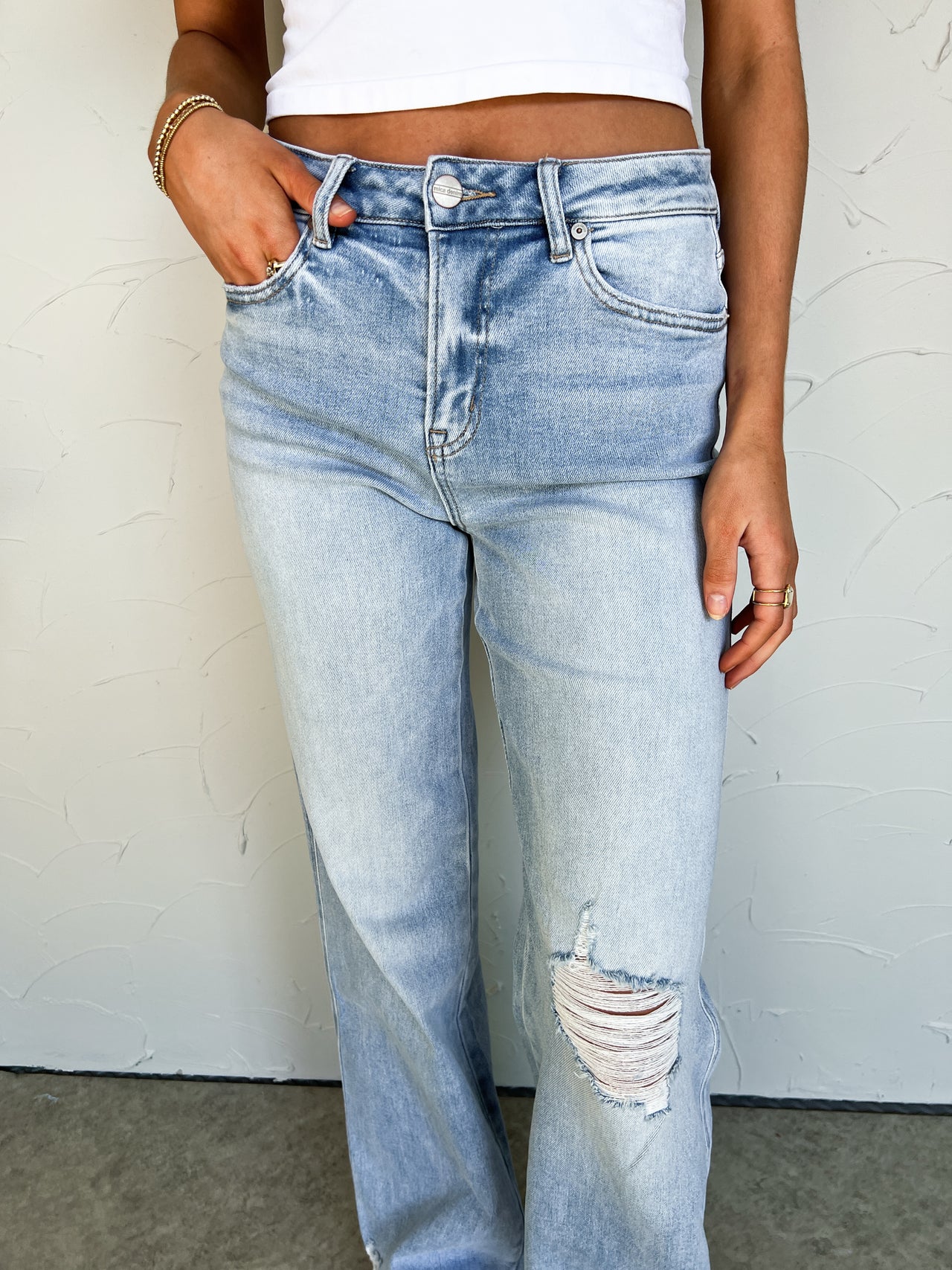 My Absolute Favorite High Rise Knee Distressed Jeans