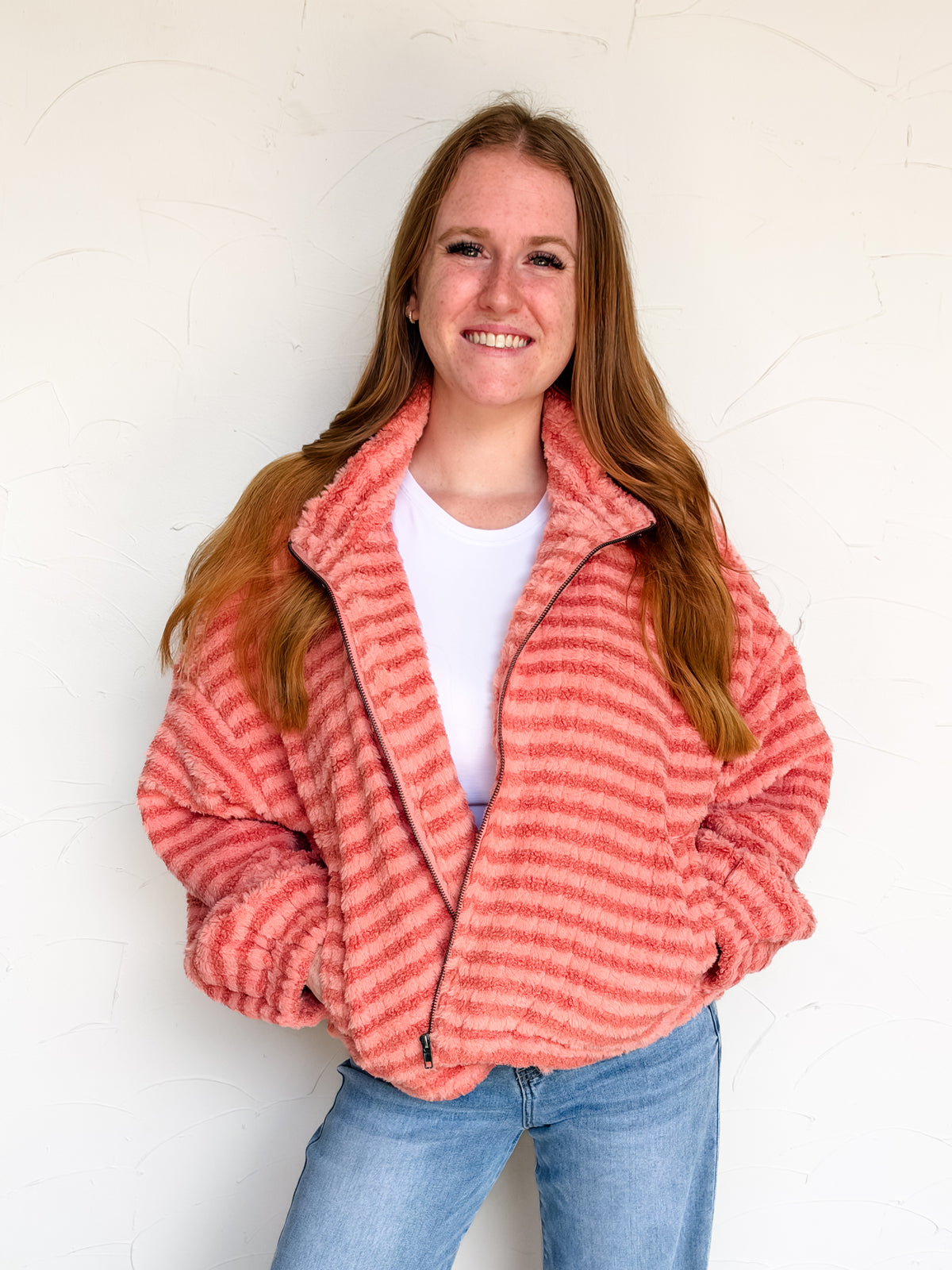 First Impression Striped Fuzzy Puffer Jacket