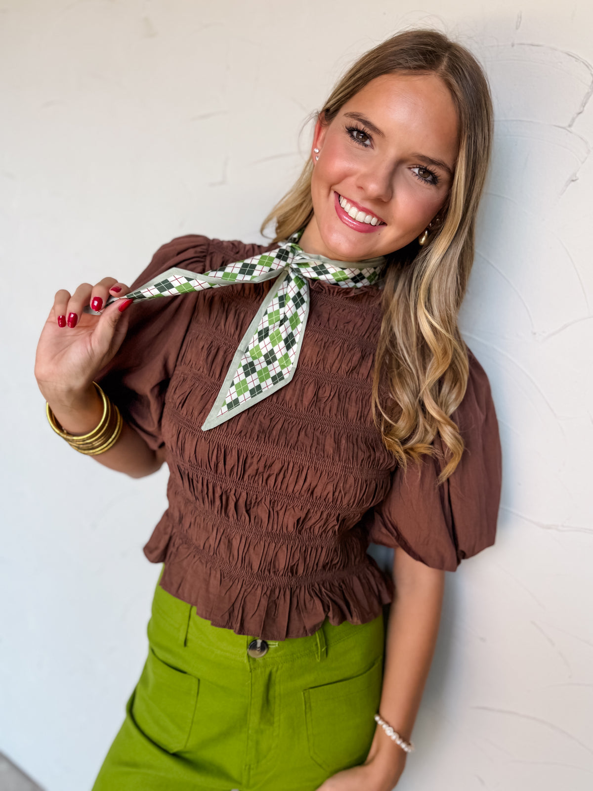 Give Me The Credit Smocked Bodice Cropped Top- Brown