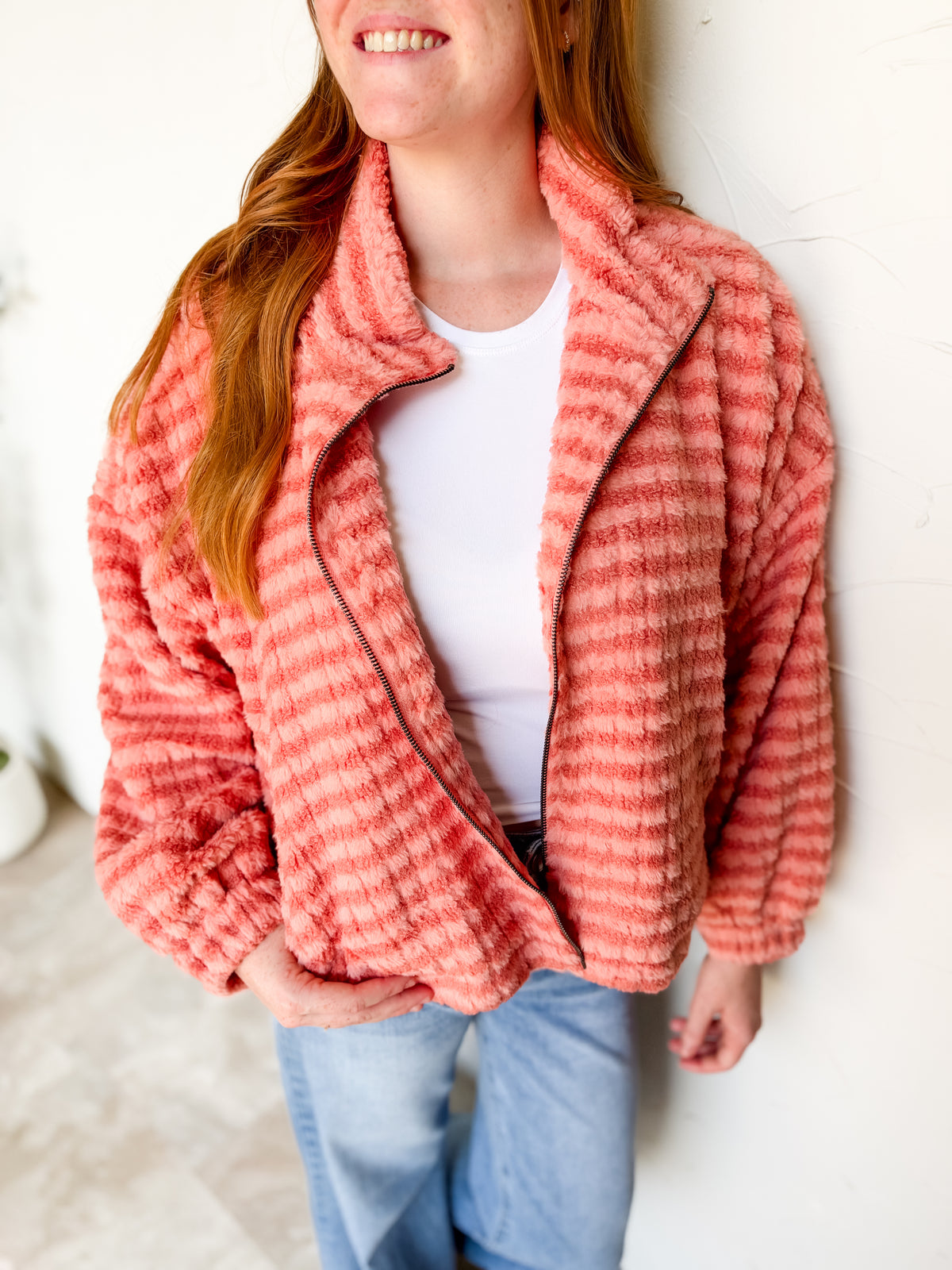 First Impression Striped Fuzzy Puffer Jacket