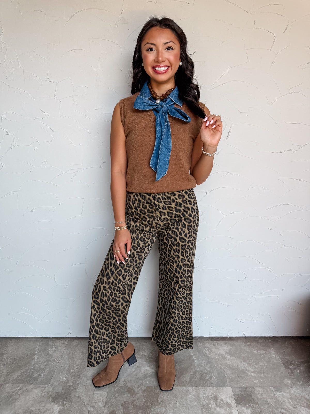 We Belong Together Denim Neck Tie Sweater Top