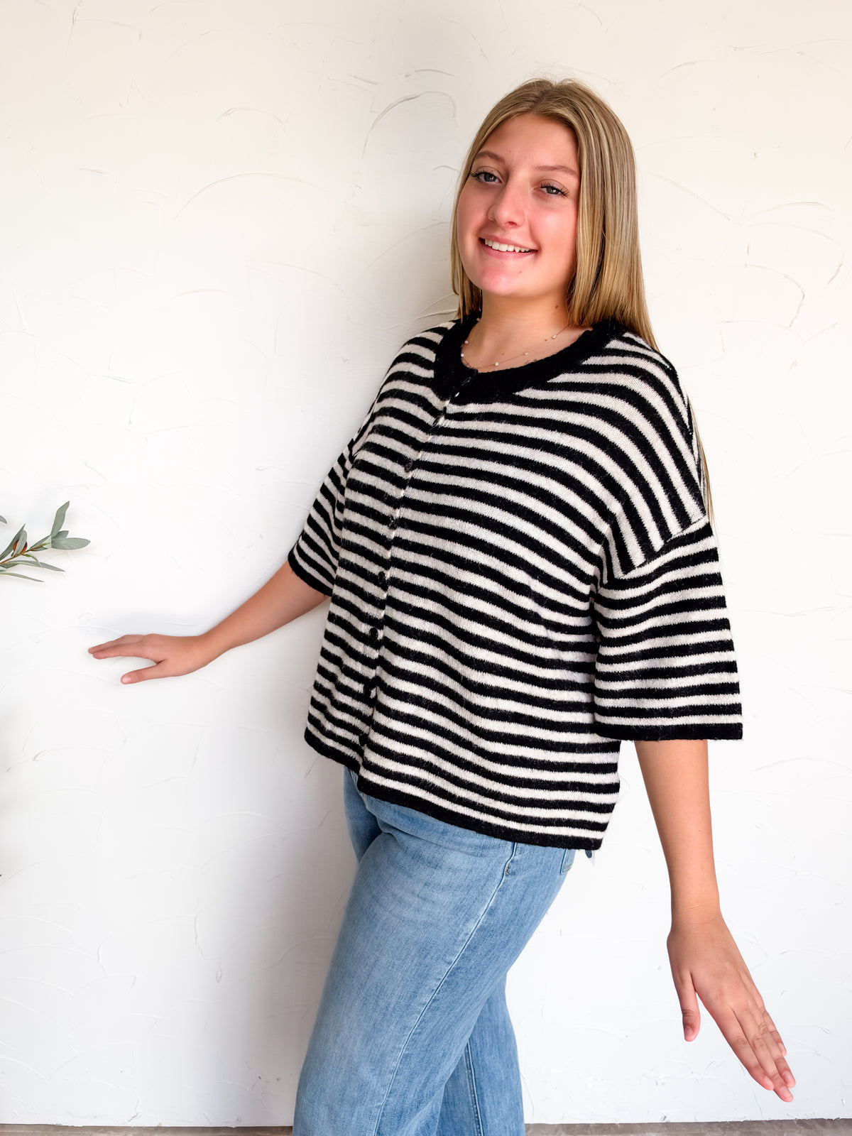 Life's Too Short Striped Sweater Cardigan- Black