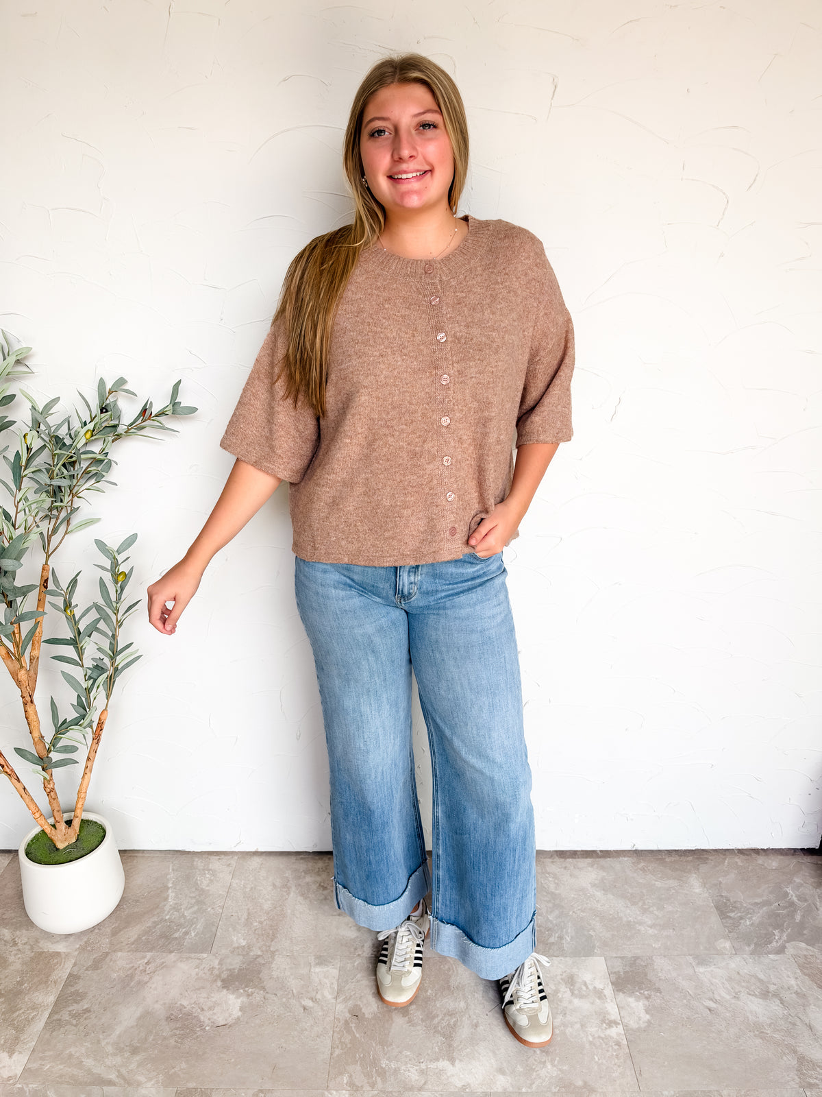 Let's Have Fun Solid Button Down Cardigan- Mocha