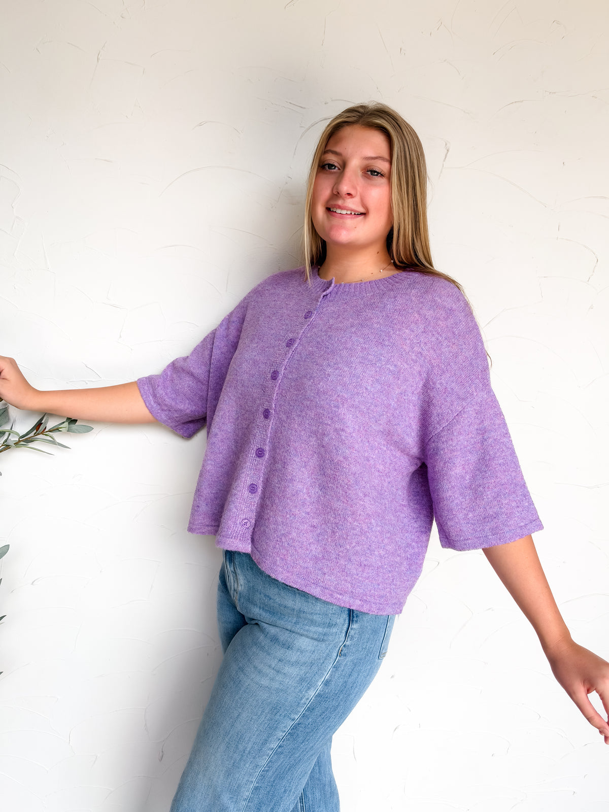 Let's Have Fun Solid Button Down Cardigan- Violet