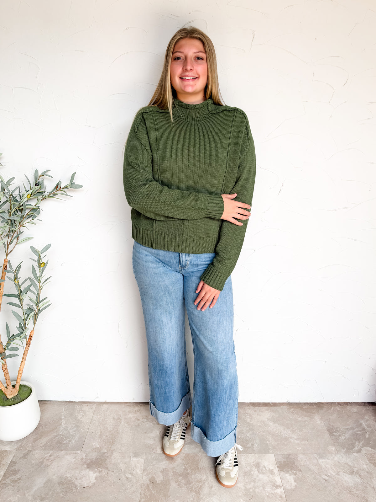 There's No Question Exposed Seam Sweater- Army Green