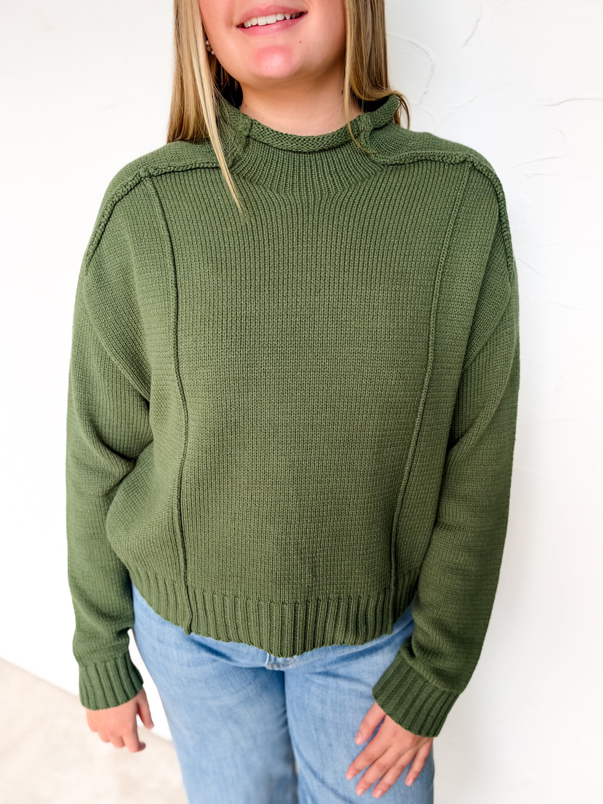 There's No Question Exposed Seam Sweater- Army Green