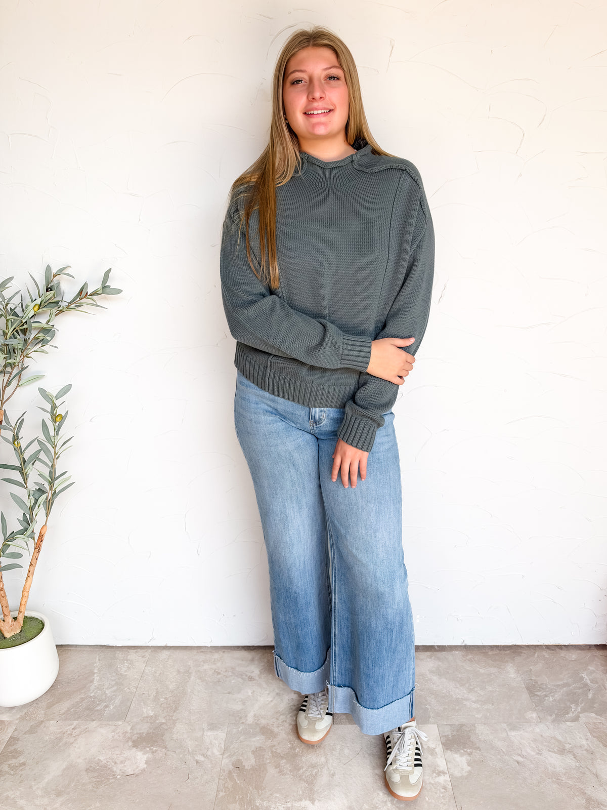 There's No Question Exposed Seam Sweater- Ash Jade