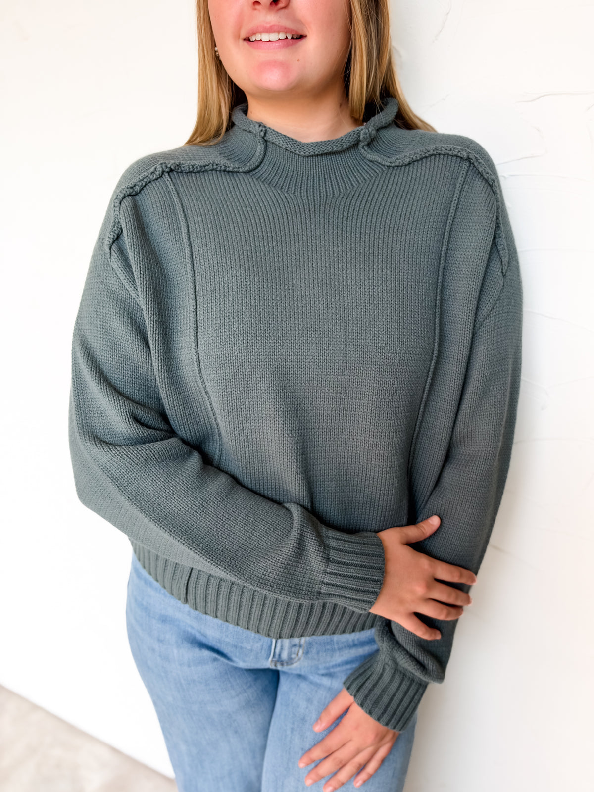 There's No Question Exposed Seam Sweater- Ash Jade
