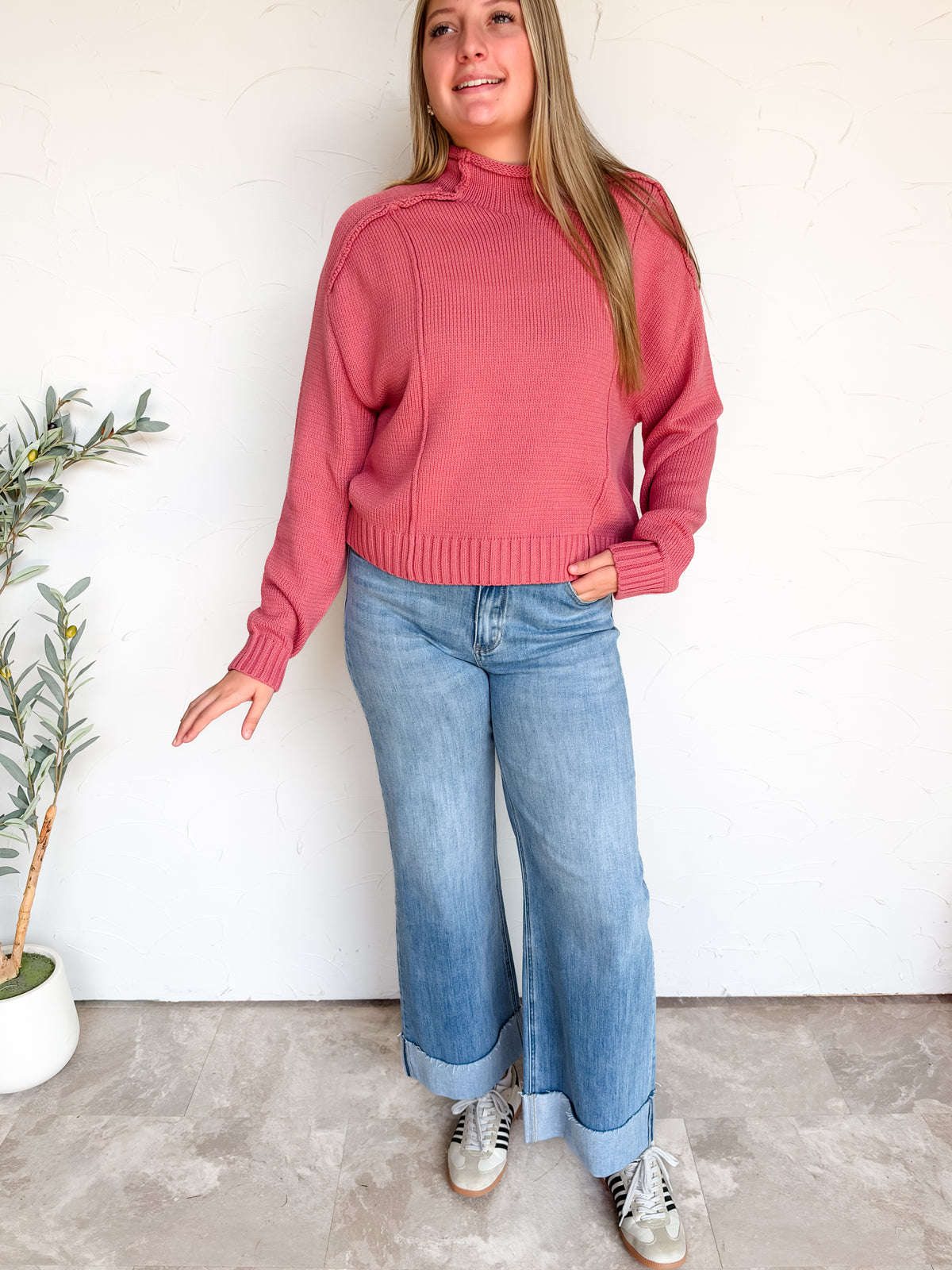 There's No Question Exposed Seam Sweater- Winter Rose