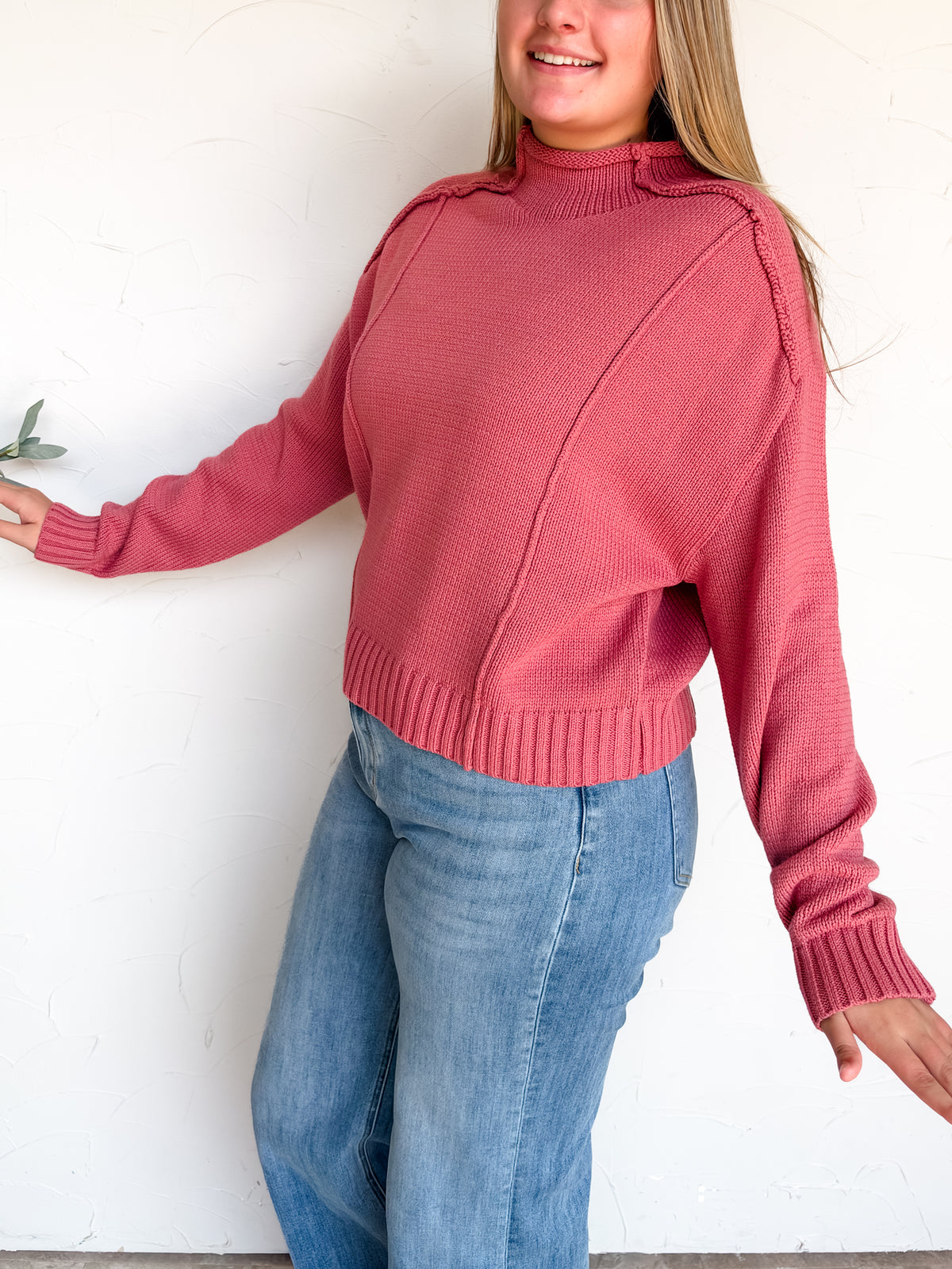 There's No Question Exposed Seam Sweater- Winter Rose