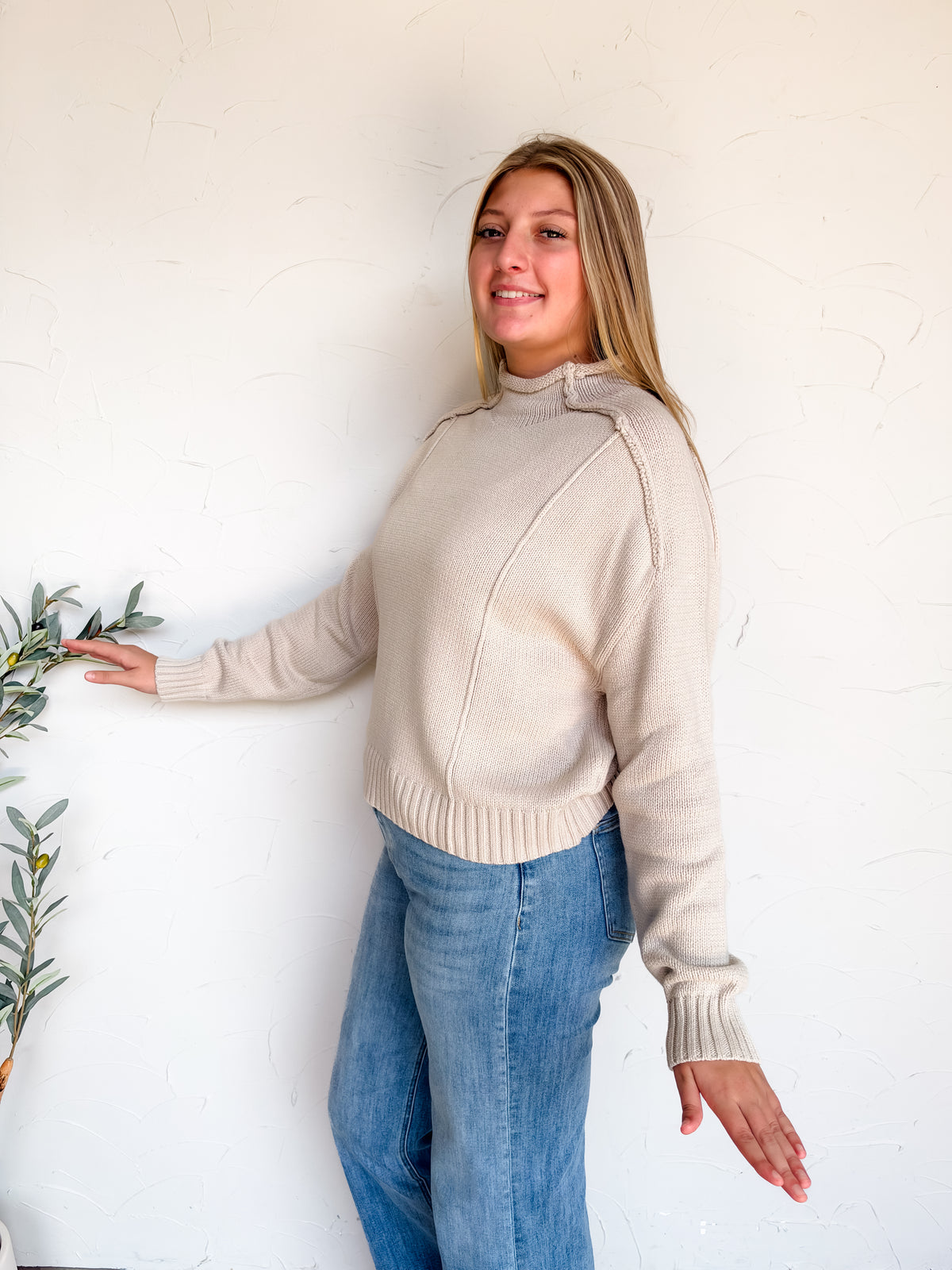 There's No Question Exposed Seam Sweater- Sand Beige