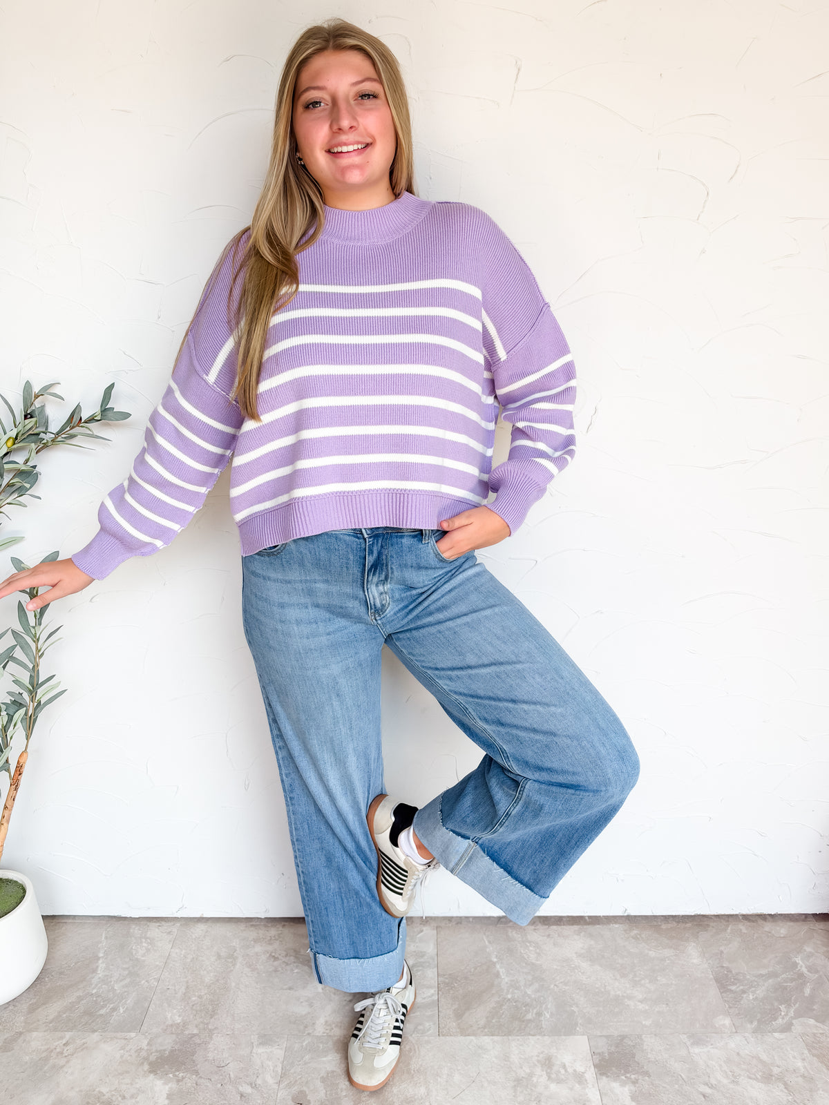 It's A Good Call Lavender Striped Top