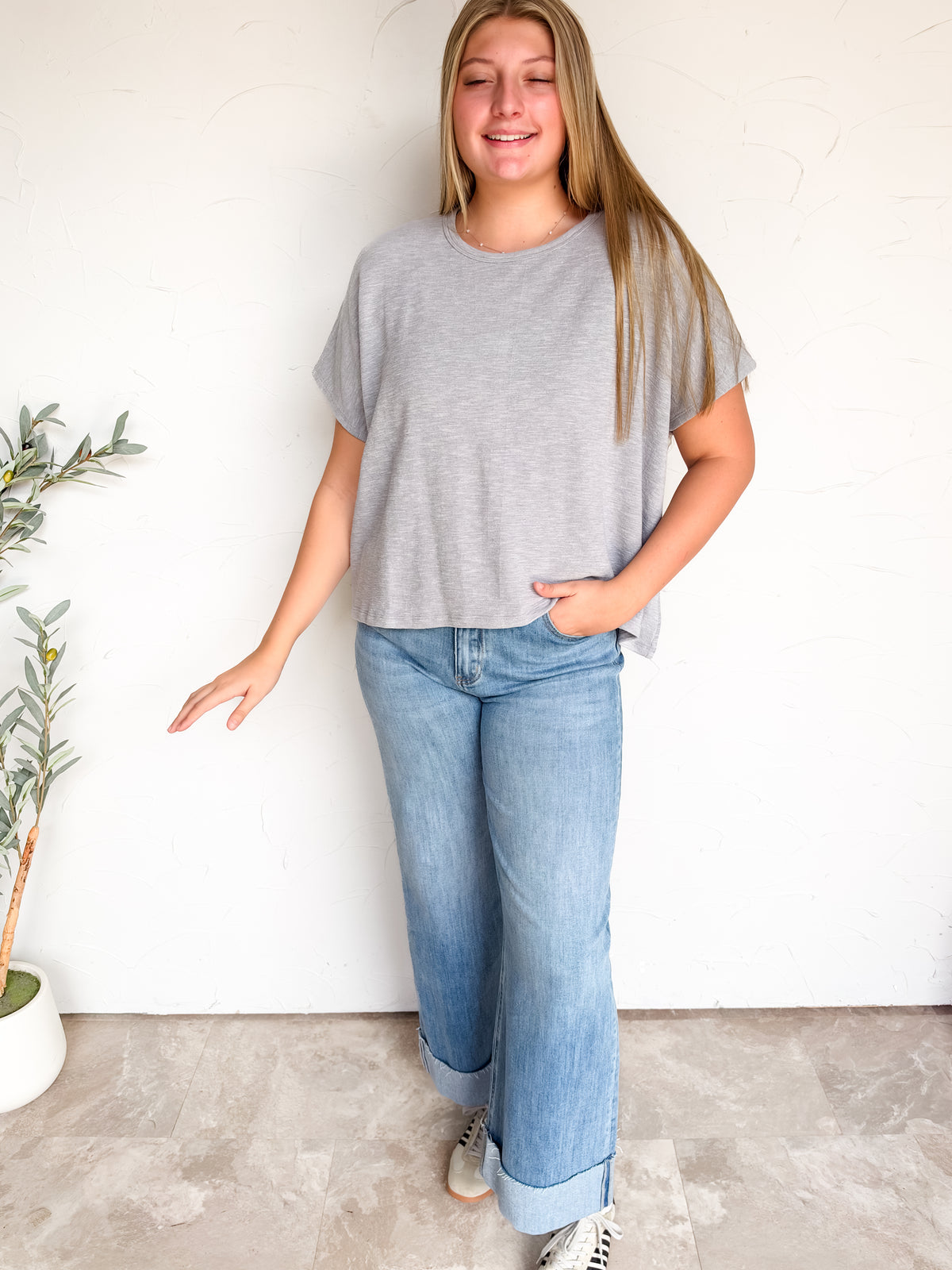 Secretly In Love Exposed Seam Boxy Top - H Grey