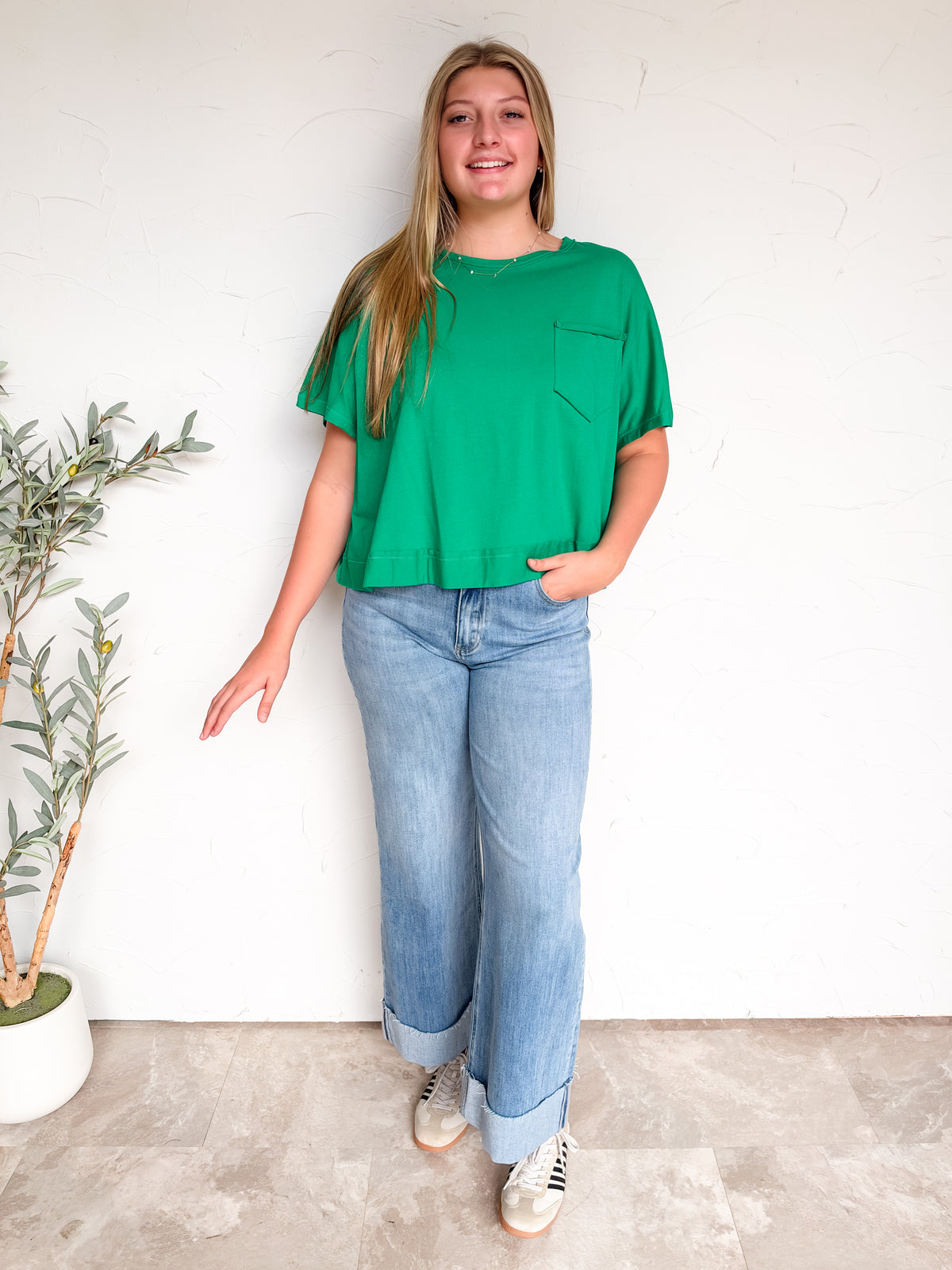 Secretly In Love Exposed Seam Boxy Top - Kelly Green