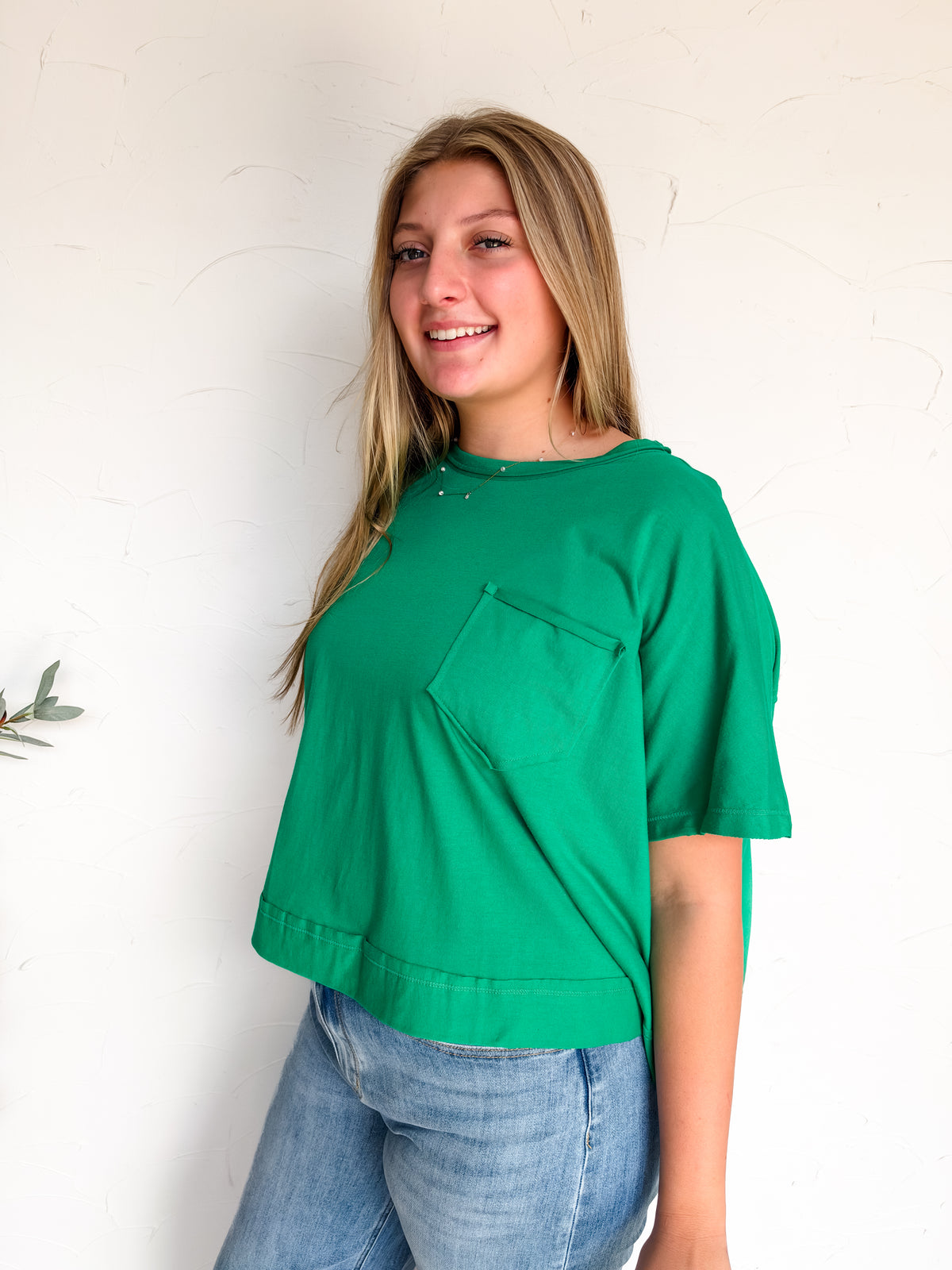 Secretly In Love Exposed Seam Boxy Top - Kelly Green