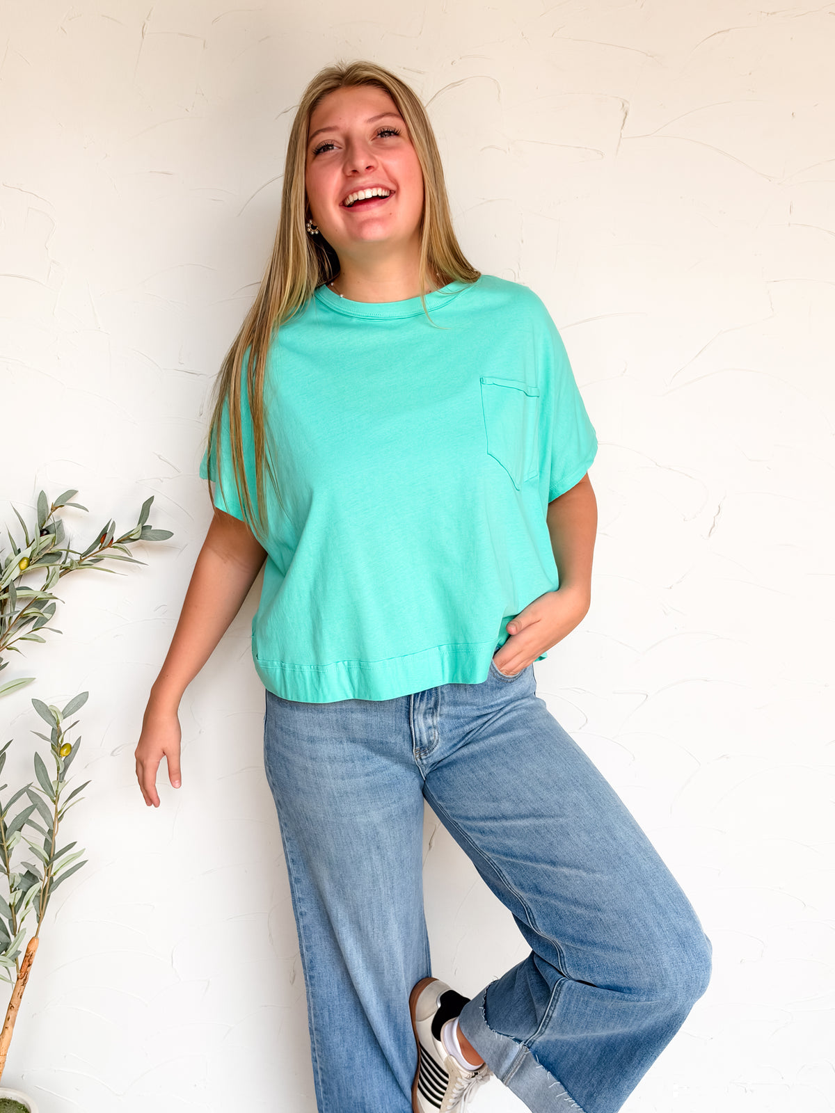 Secretly In Love Exposed Seam Boxy Top- Mint
