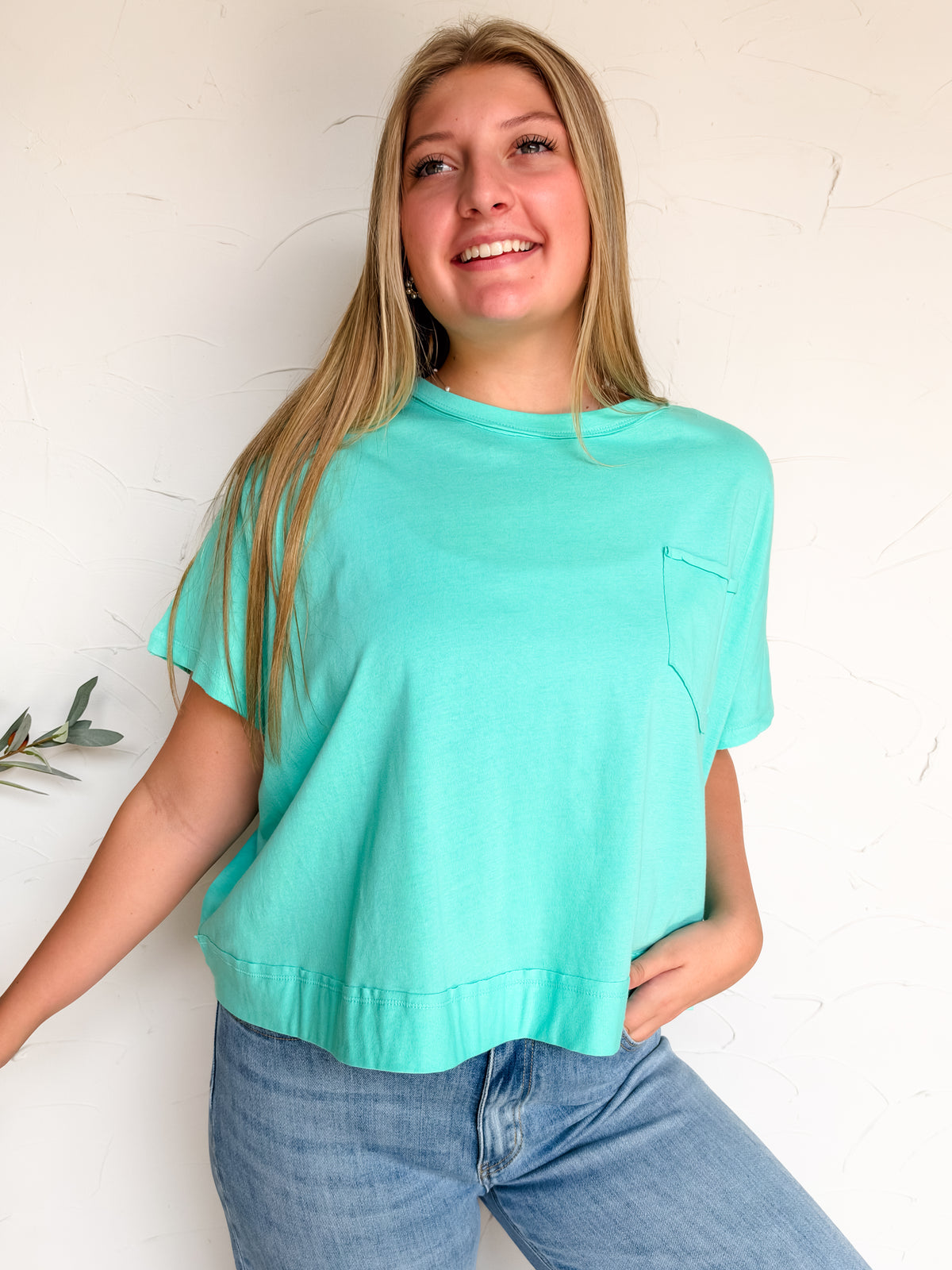 Secretly In Love Exposed Seam Boxy Top- Mint