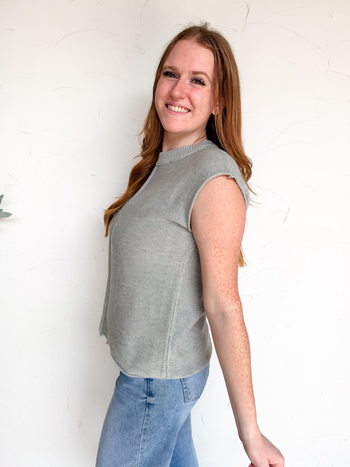 Next Best Thing Center Seam Sleeveless Sweater- H Grey